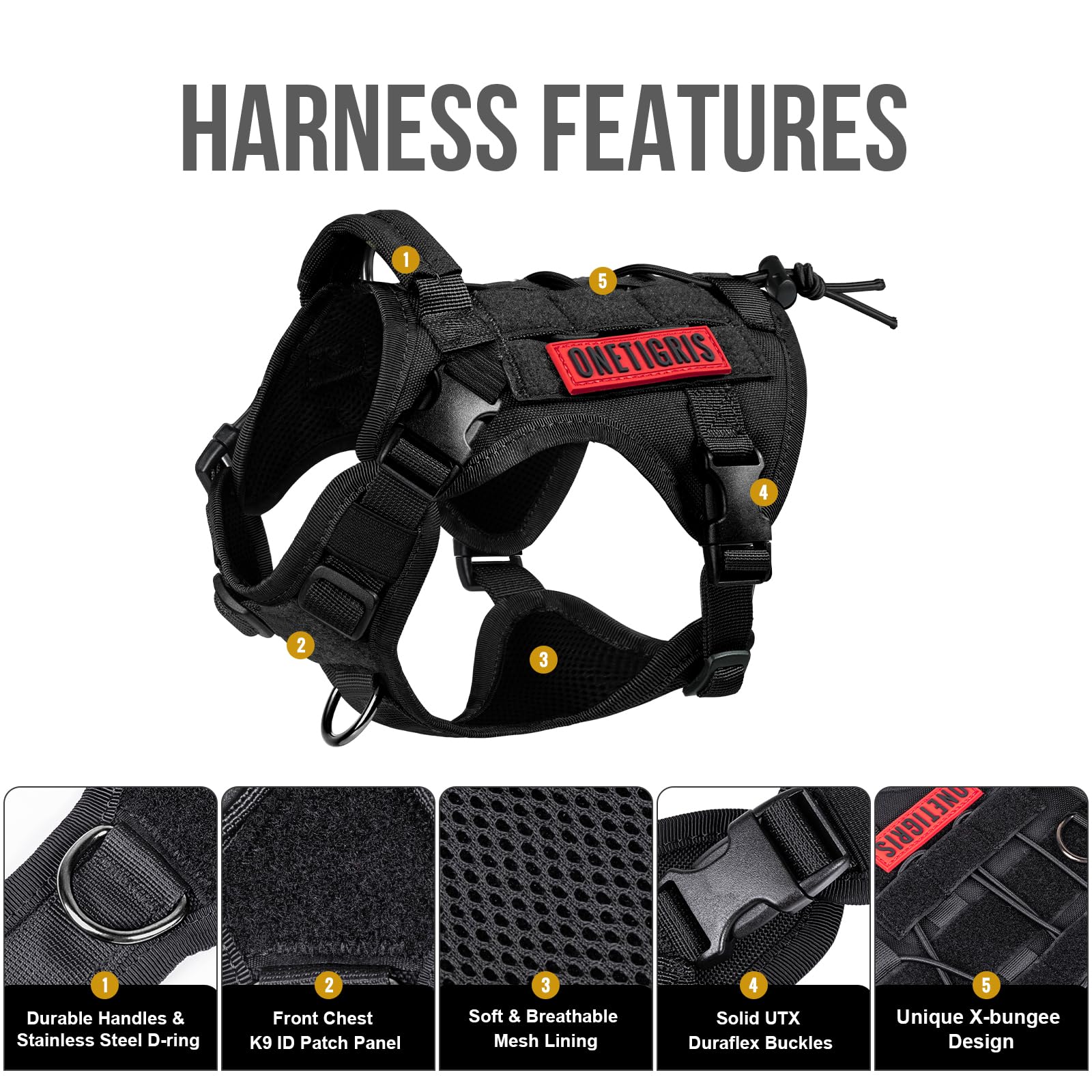 MOLLE system side straps on OneTigris harness for attaching pouches.