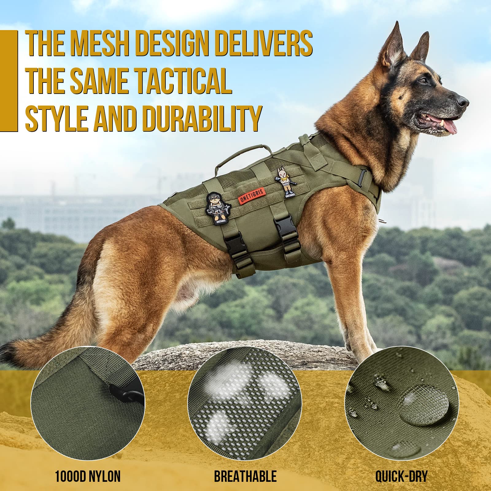 ONETIGRIS No Pull Harness side profile displaying adjustable straps for a tailored fit.