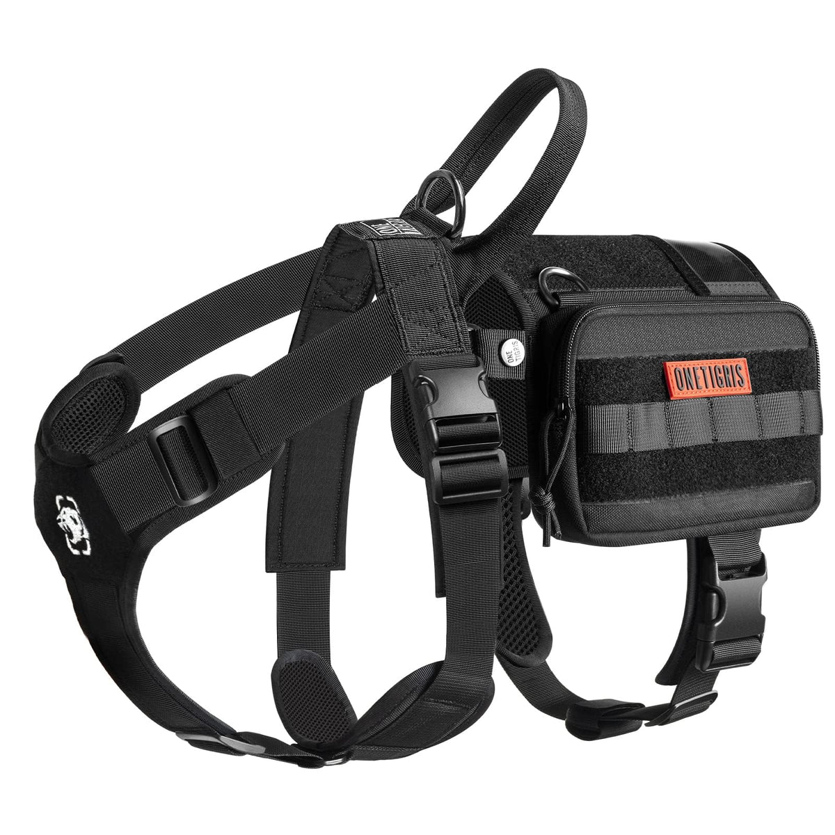 ONETIGRIS service dog vest harness black large side view with MOLLE pouches for quick access