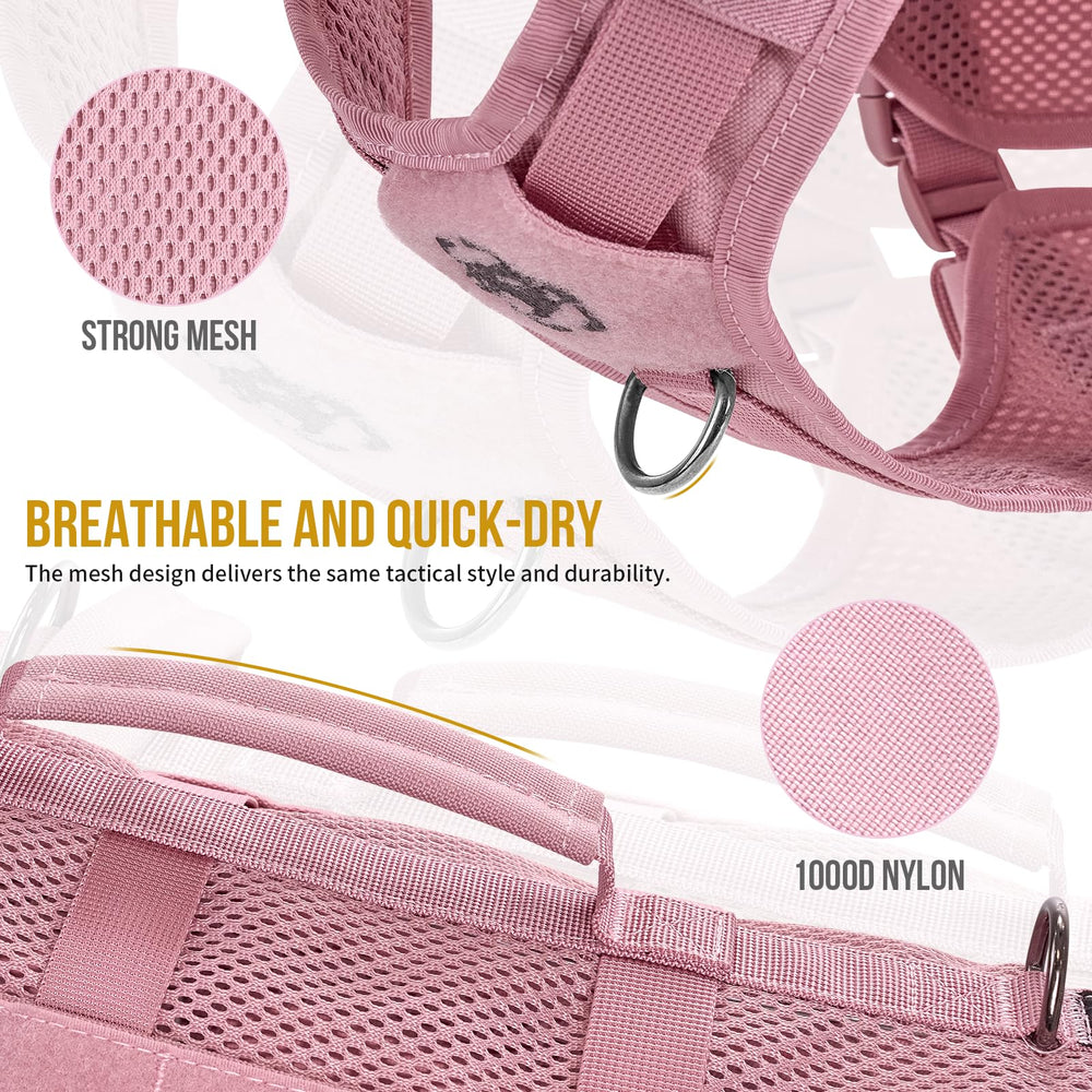 OneTigris small dog harness pink side view with MOLLE panel for attachable pouches