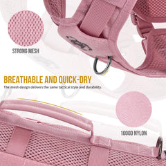 OneTigris small dog harness pink side view with MOLLE panel for attachable pouches