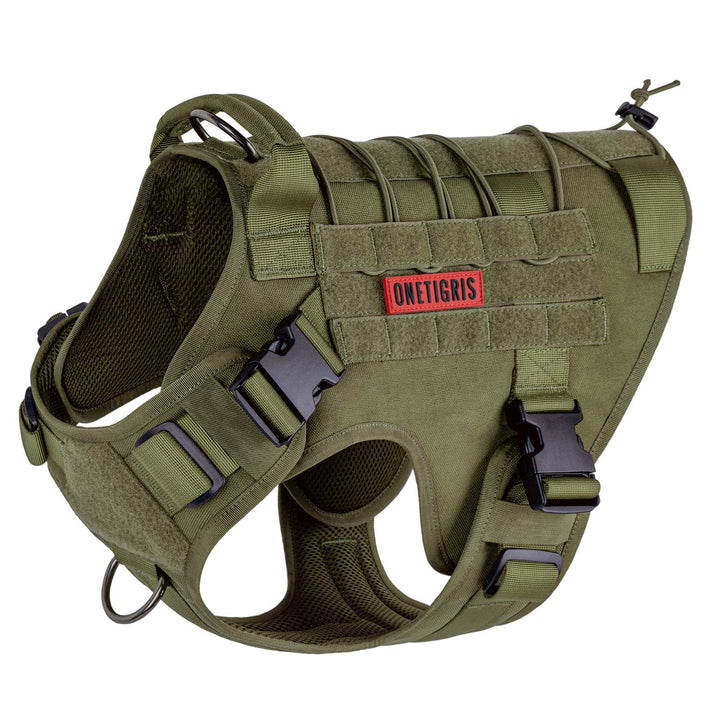 OneTigris tactical dog harness with front clip for secure walks.