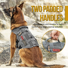 Onetigris tactical dog harness grab handles for easier boarding and crowd control.