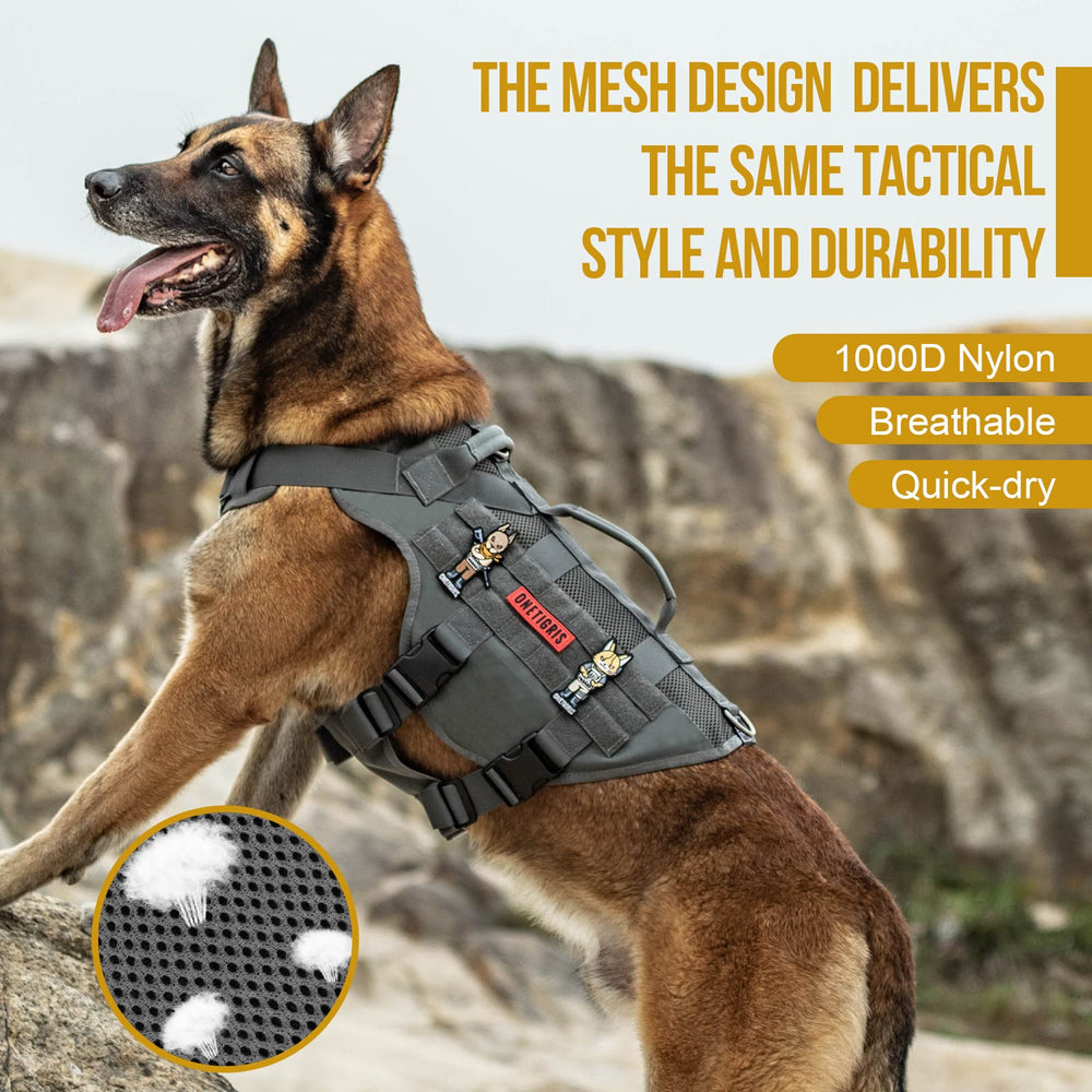 Onetigris tactical dog harness MOLLE side panel for accessories and patches.