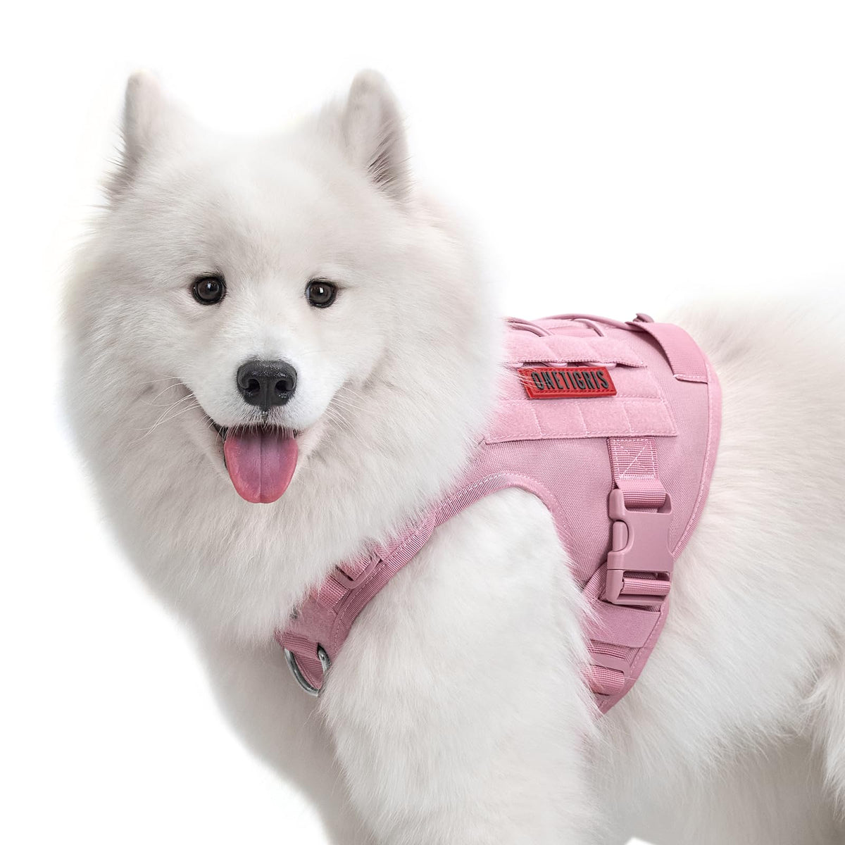 OneTigris pink tactical dog harness front view for walking comfort