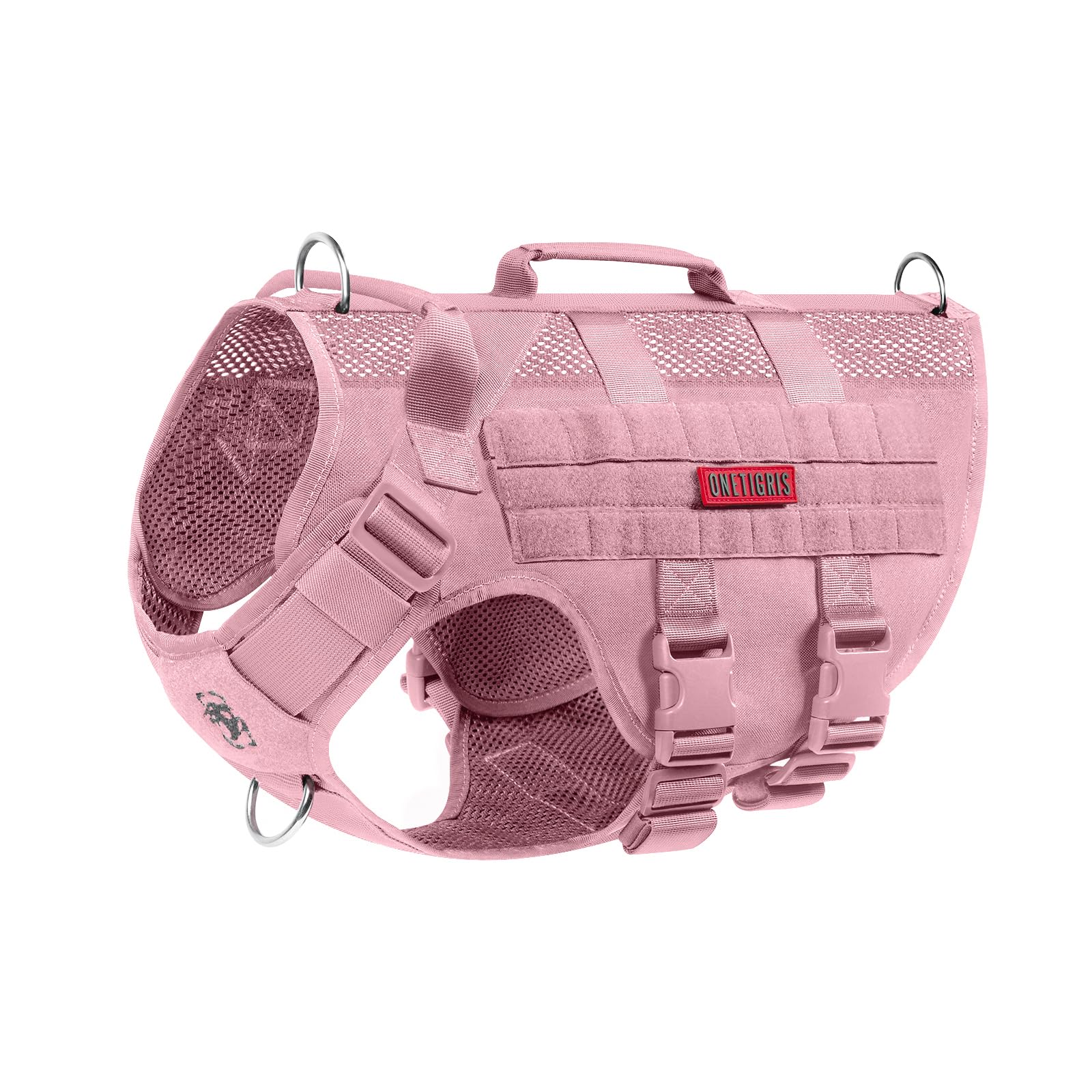 OneTigris tactical dog harness pink front view for comfortable walking