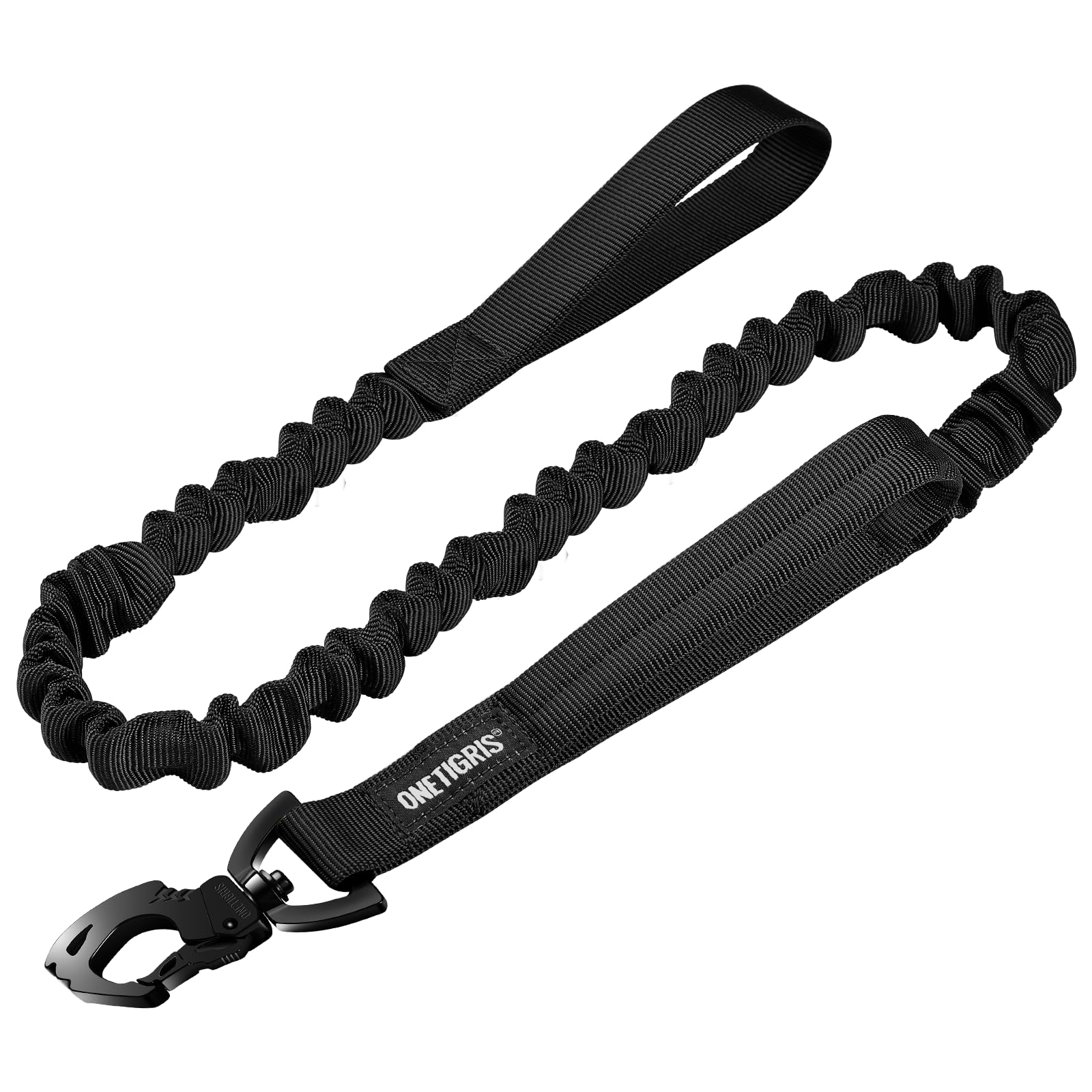OneTigris tactical dog training bungee leash with two handles for precise control during walks.