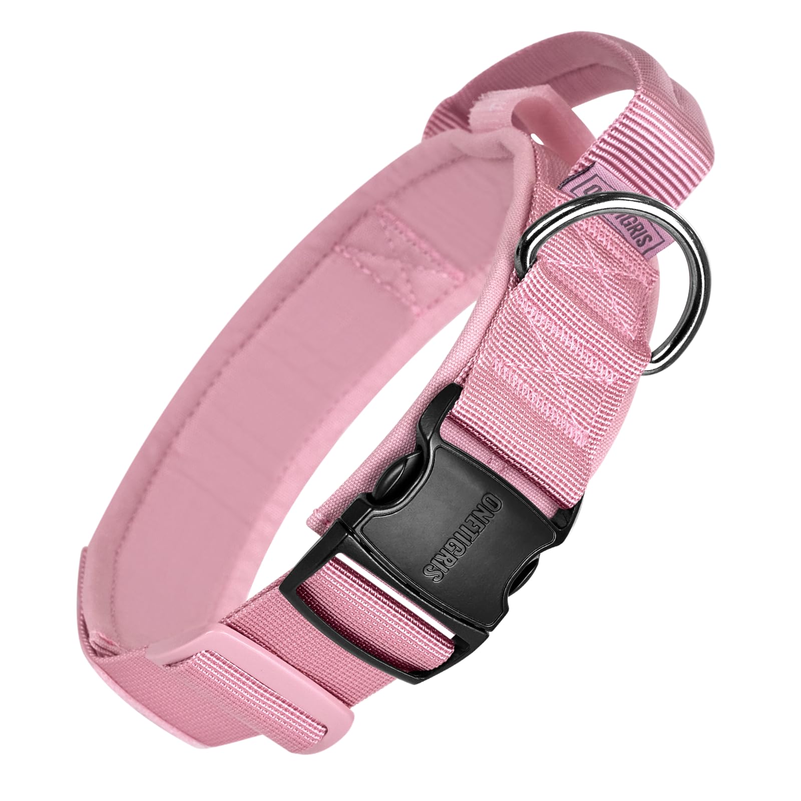 ONETIGRIS tough dog collar with handle shows secure control during training sessions.