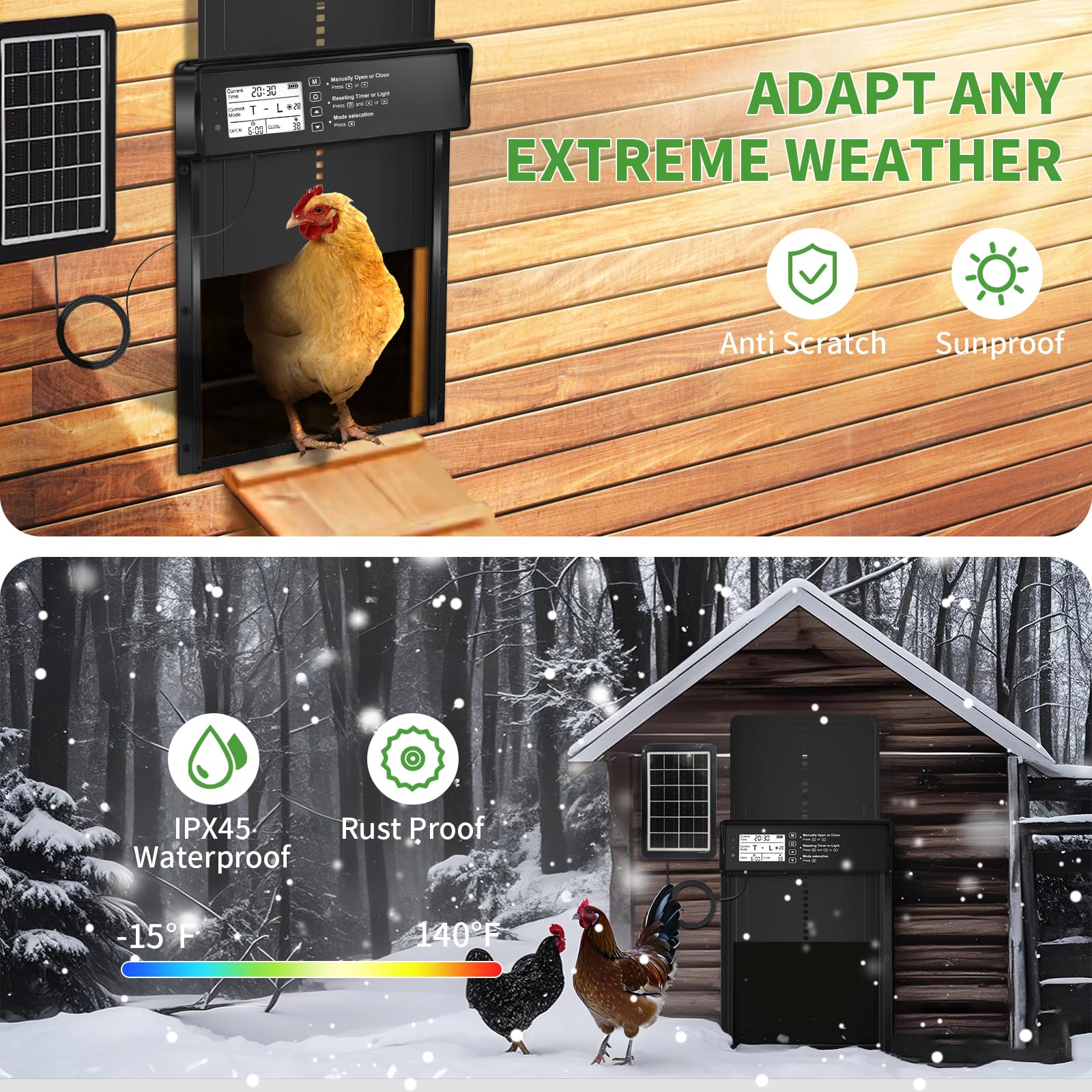 ONKO anti-pinch infrared sensor protects poultry from entrapment.