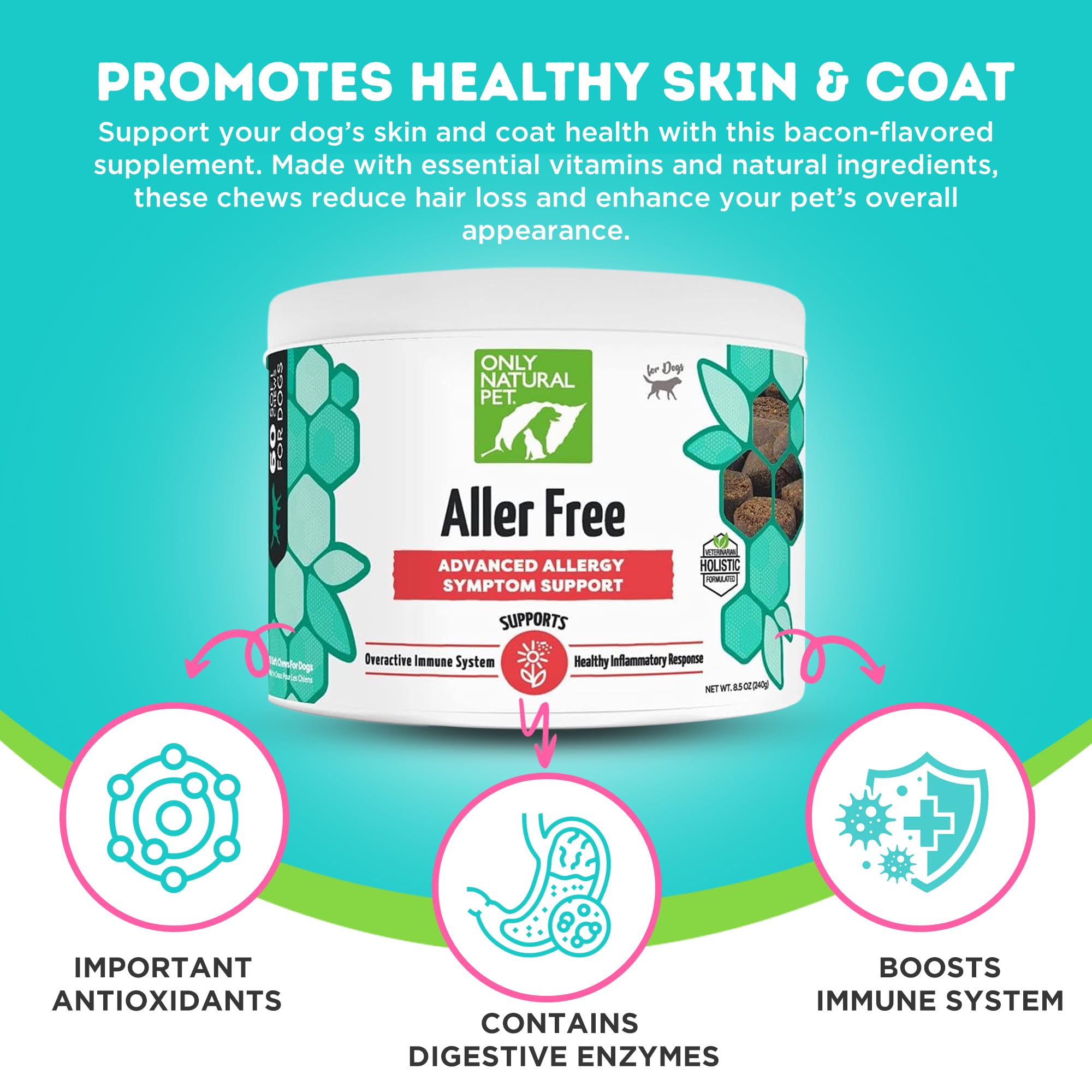 Only Natural Pet AllerFree dog paw comfort indicates itch relief and skin balance.
