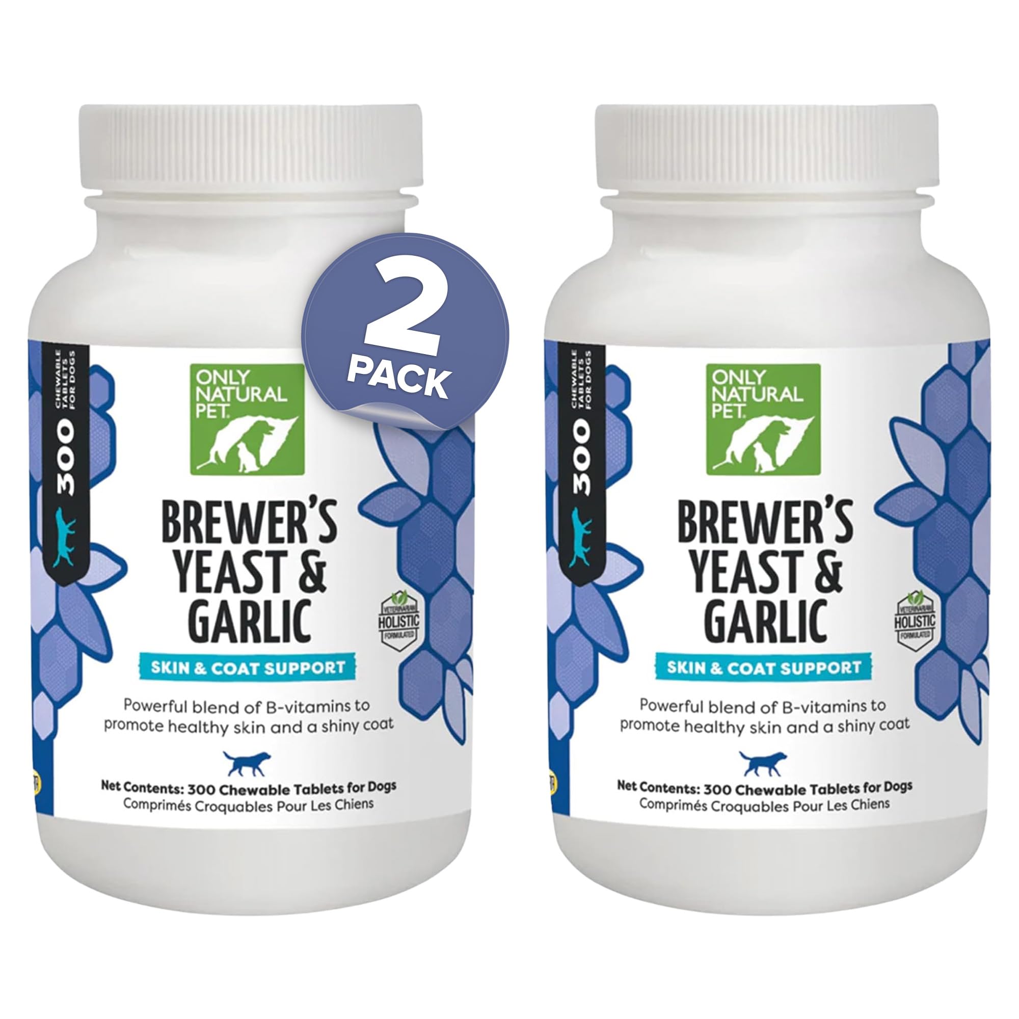 Only Natural Pet Brewer's Yeast & Garlic chewables bottle showing natural flea deterrent for dogs.