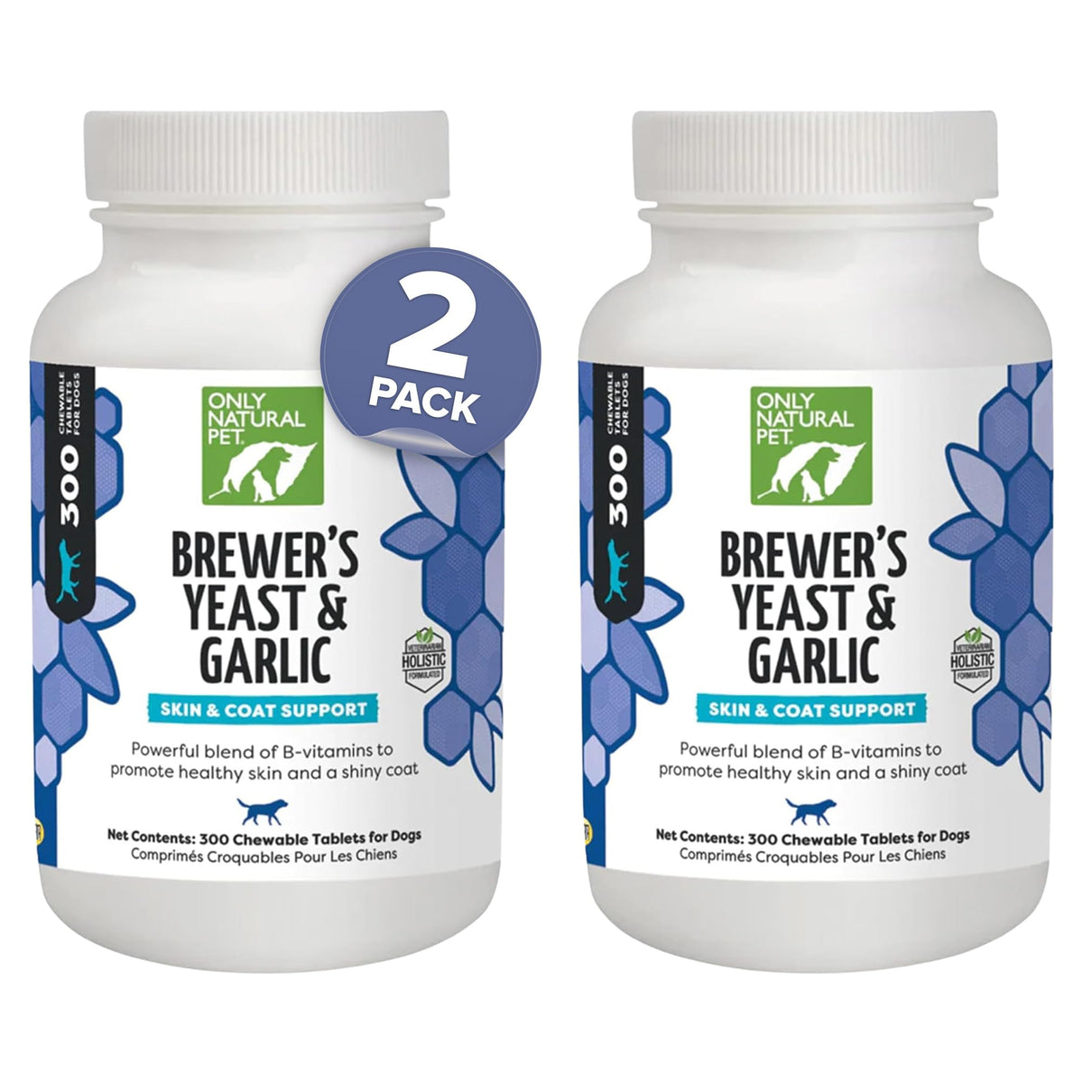 Only Natural Pet Brewer's Yeast & Garlic chewables bottle showing natural flea deterrent for dogs.