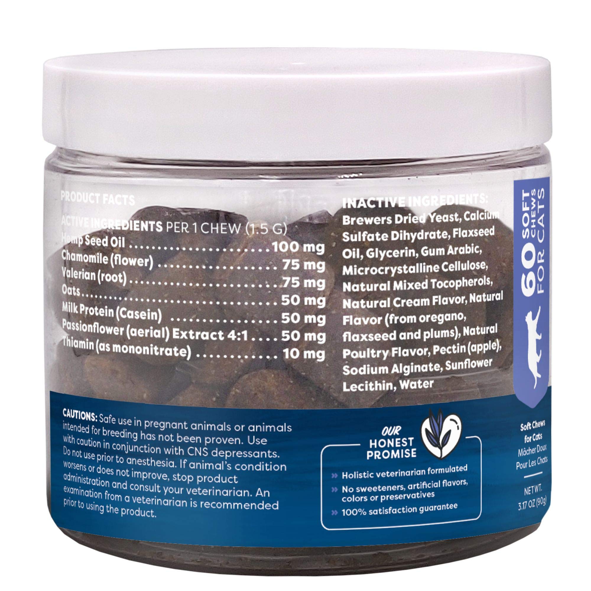 Ingredients panel highlights chamomile and valerian in the calming blend