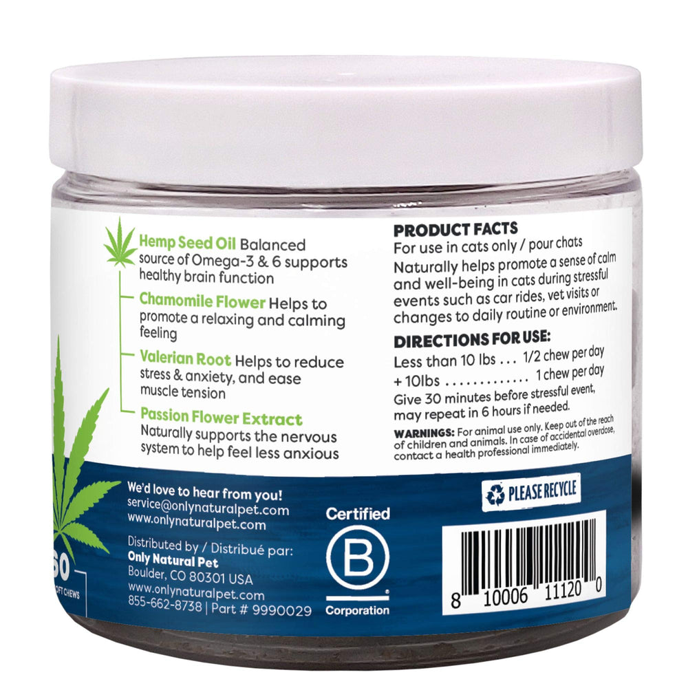 Only Natural Pet Calming Soft Chews treat, cat enjoying the chicken liver flavor