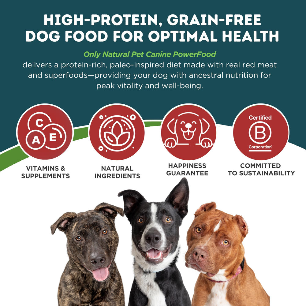 Only Natural Pet PowerFood paleo-inspired kibble for a meat-forward diet.