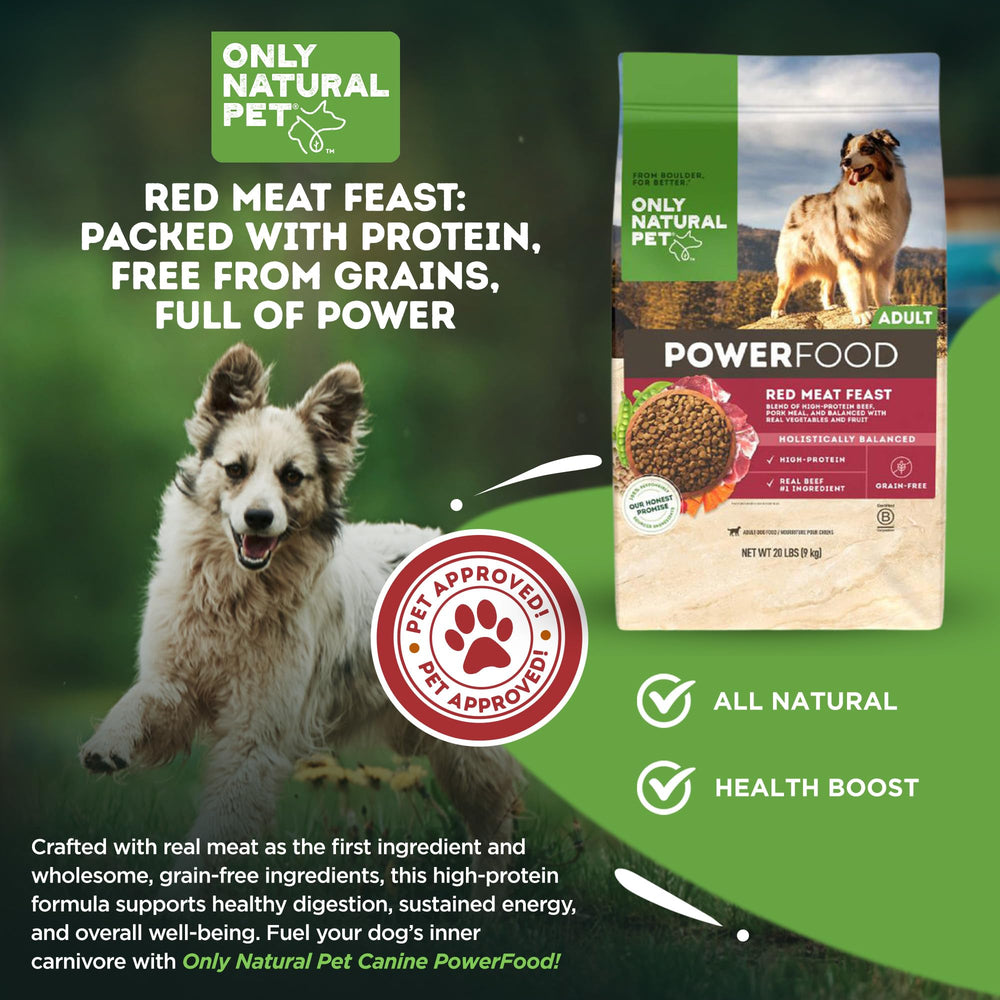 Only Natural Pet PowerFood serving idea showing kibble served in a bowl.