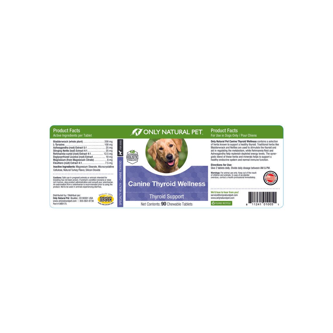 Only Natural Pet Canine Thyroid Wellness dog coat health—nourishing daily supplement option.