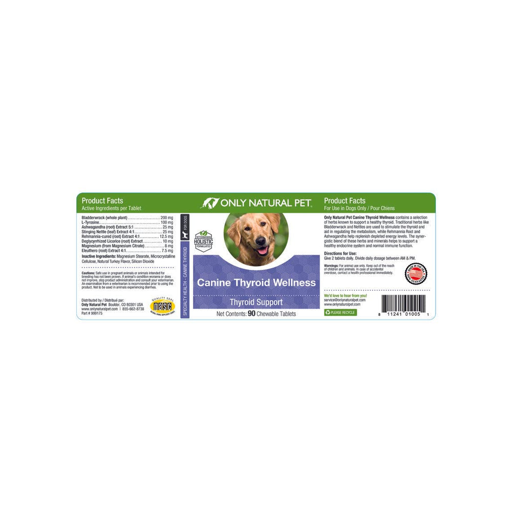Only Natural Pet Canine Thyroid Wellness dog coat health—nourishing daily supplement option.