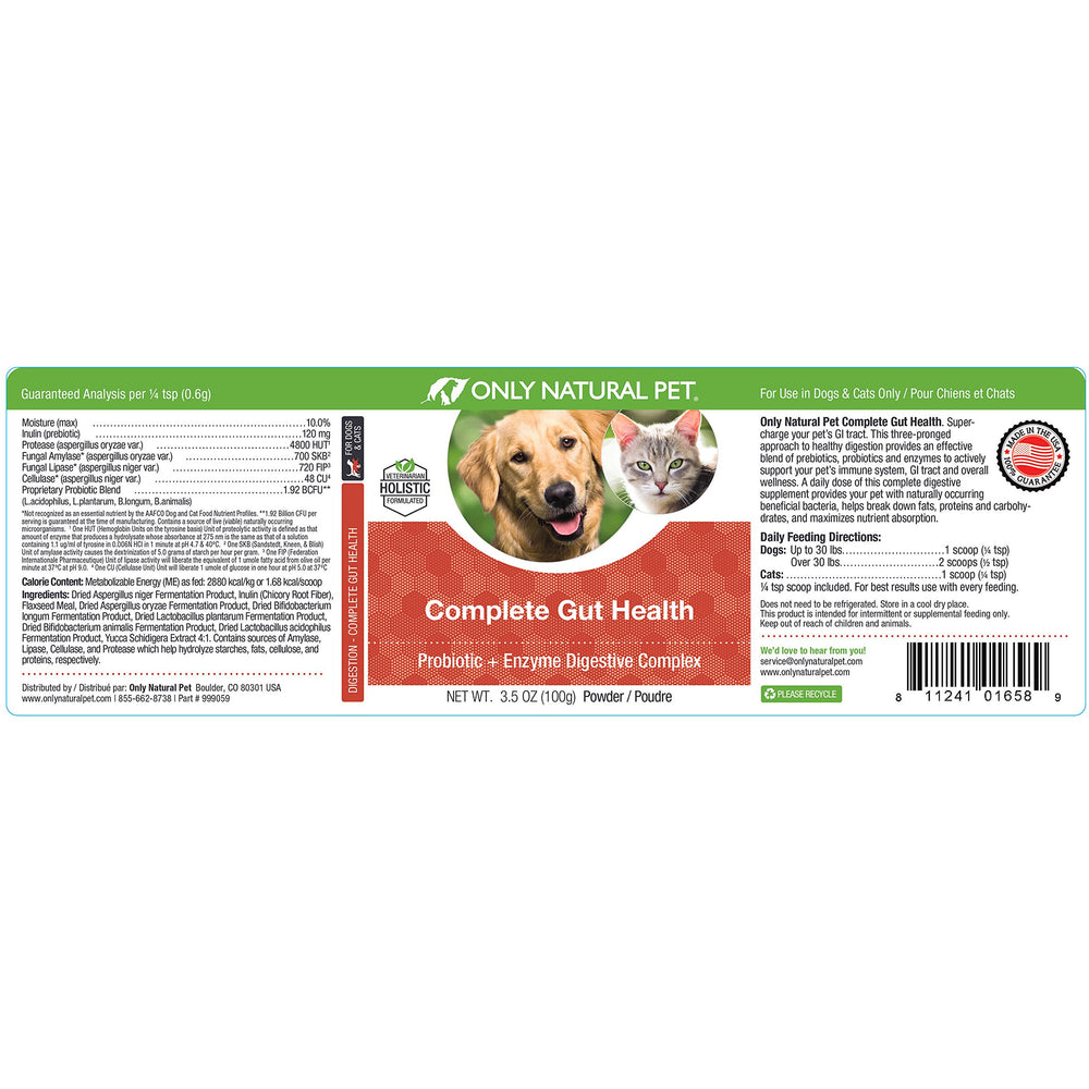 Only Natural Pet probiotics and prebiotics are included in the formula