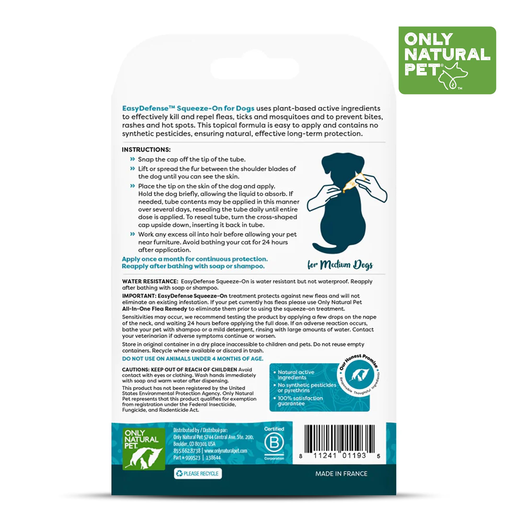 Only Natural Pet EasyDefense drops tube packaging shows a three-month supply.