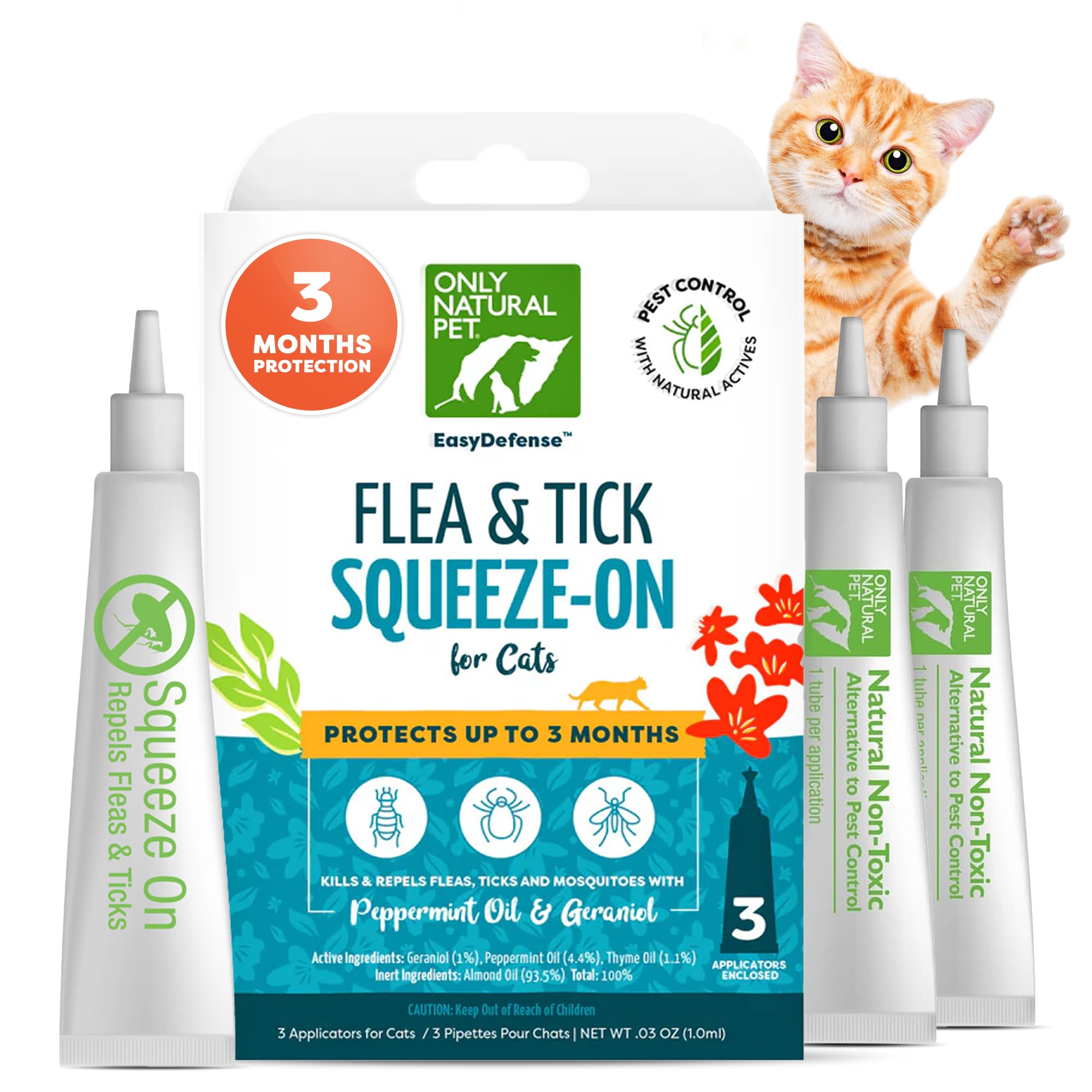 Only Natural Pet EasyDefense drops applied between the shoulders for monthly flea and tick protection.