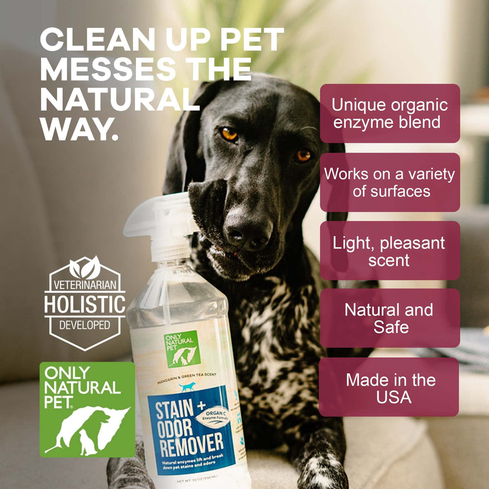 Only Natural Pet enzyme bottle label closeup showcases trusted formula.