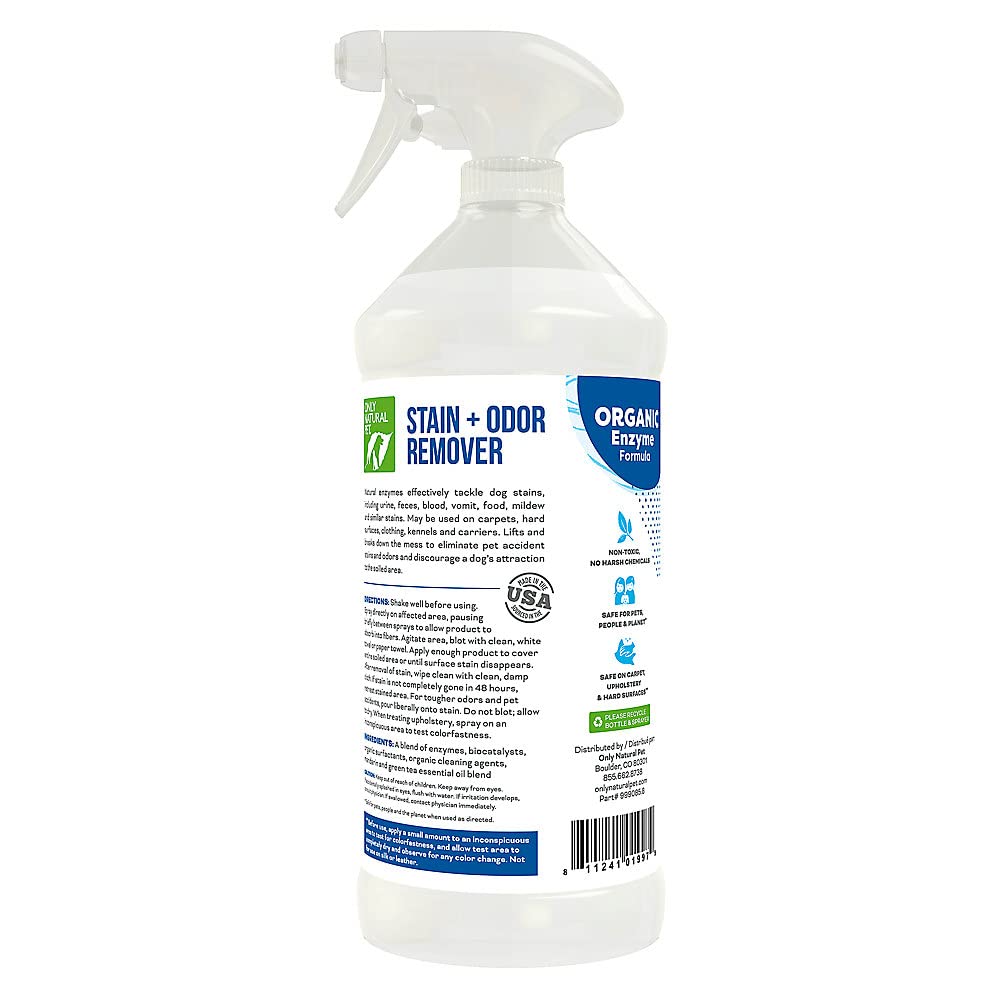 Only Natural Pet enzyme odor eliminator spray rapidly neutralizes pet odors.