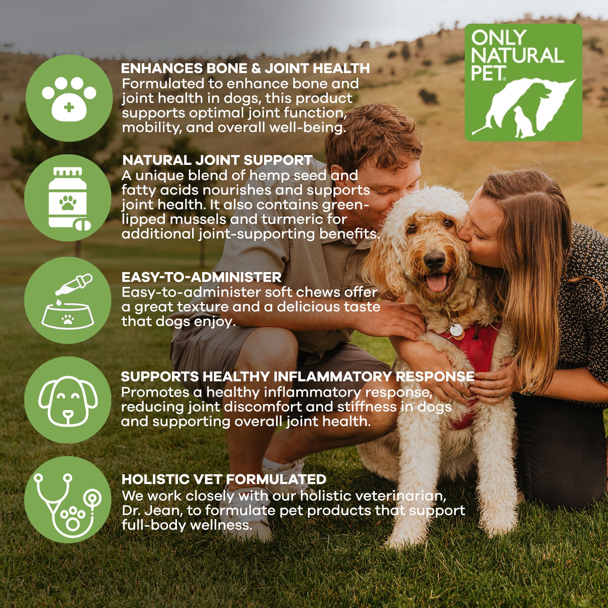 Only Natural Pet Green-Lipped Mussels and Turmeric ingredients close-up for joint support.