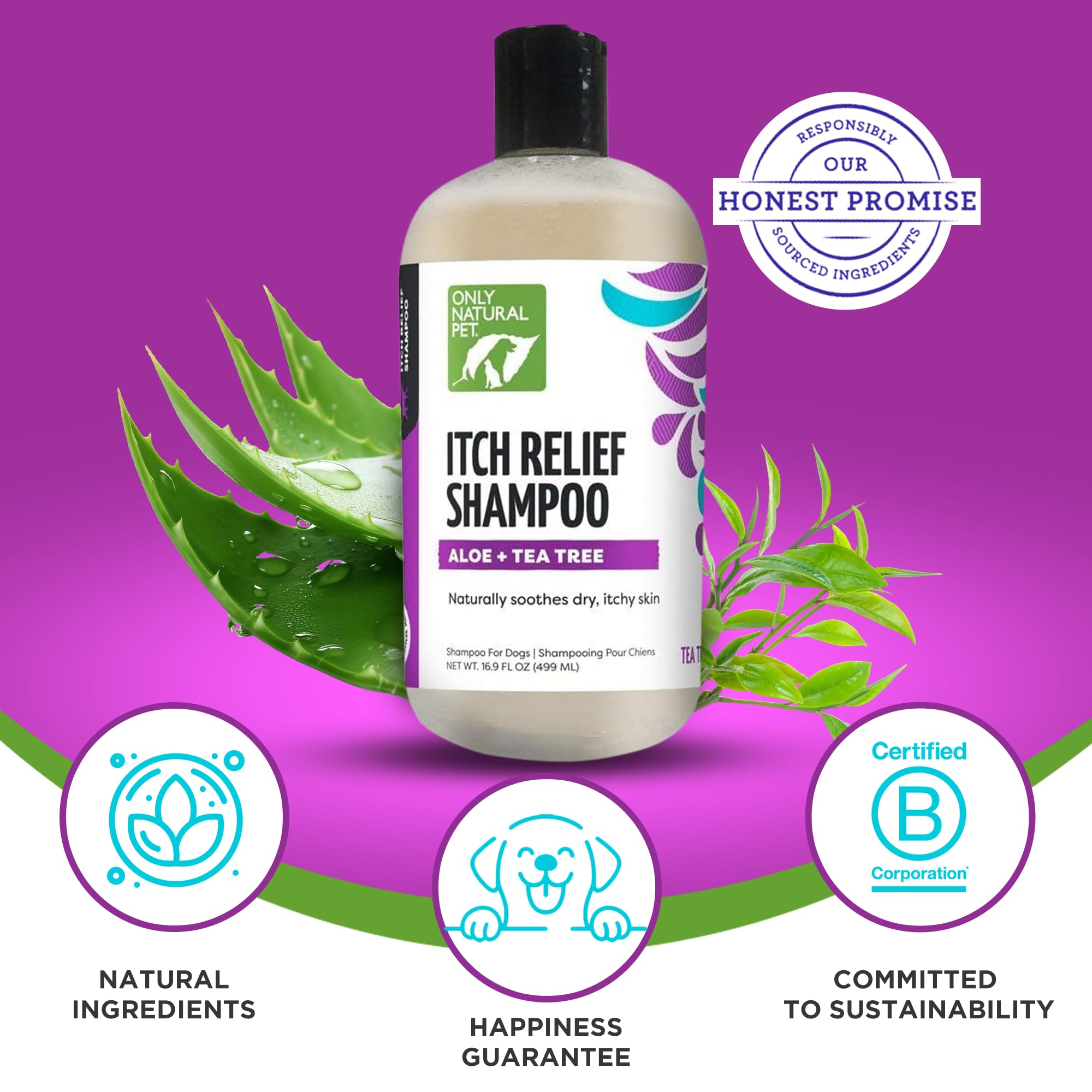 Only Natural Pet Itch Relief Shampoo rich lather cleanses dry skin gently