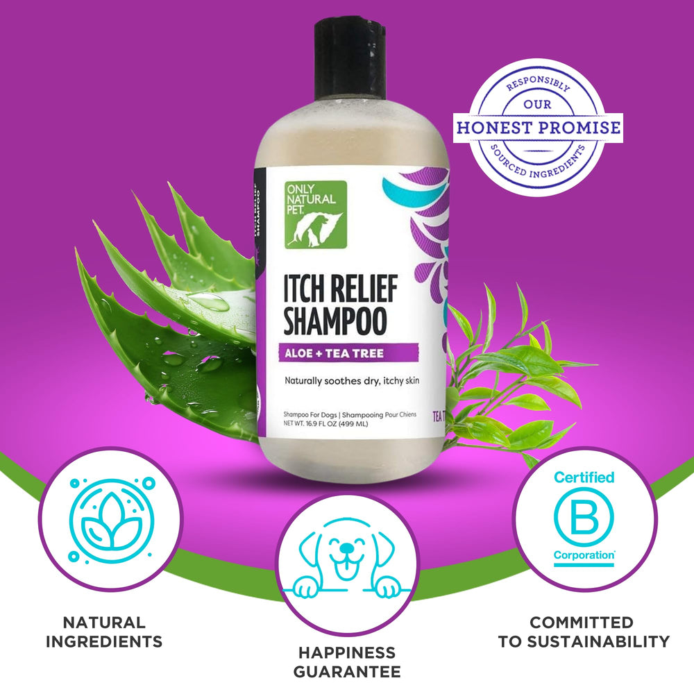 Only Natural Pet Itch Relief Shampoo rich lather cleanses dry skin gently