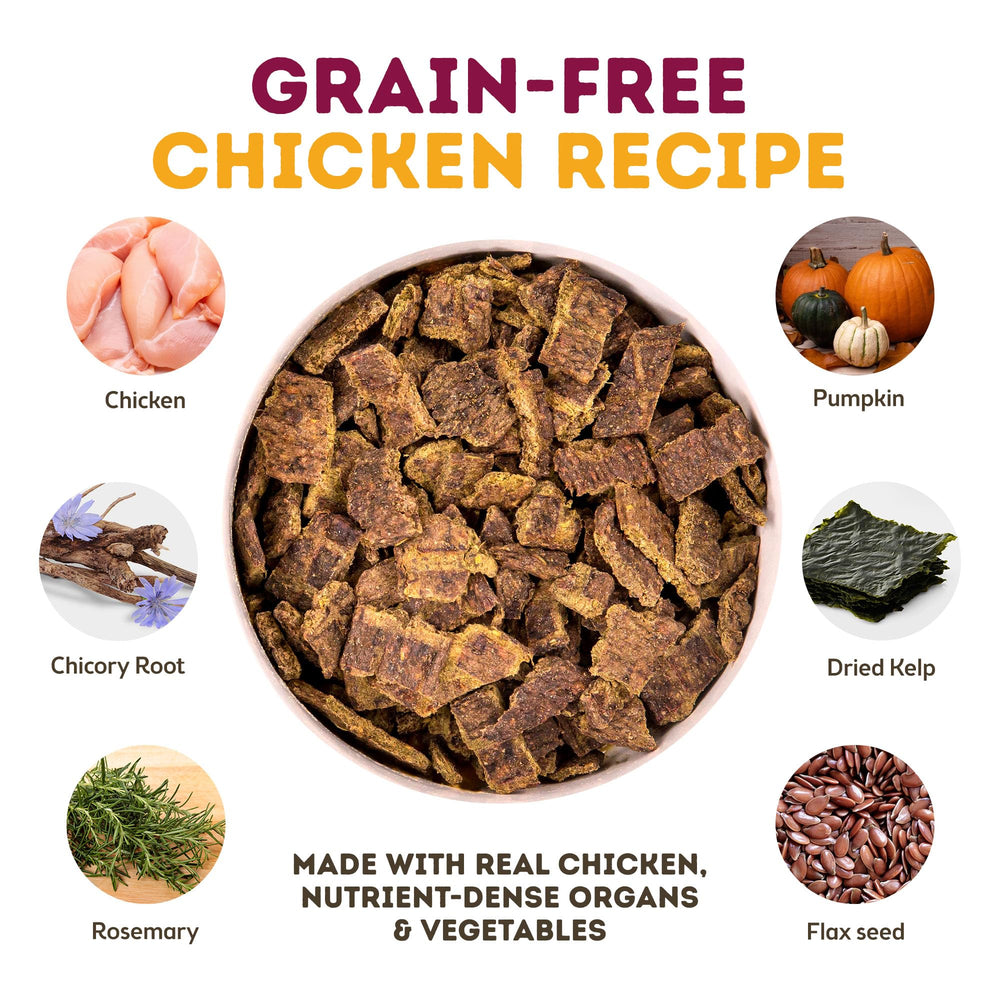 Close-up of MaxMeat air-dried dog food chicken slices showing texture and quality.