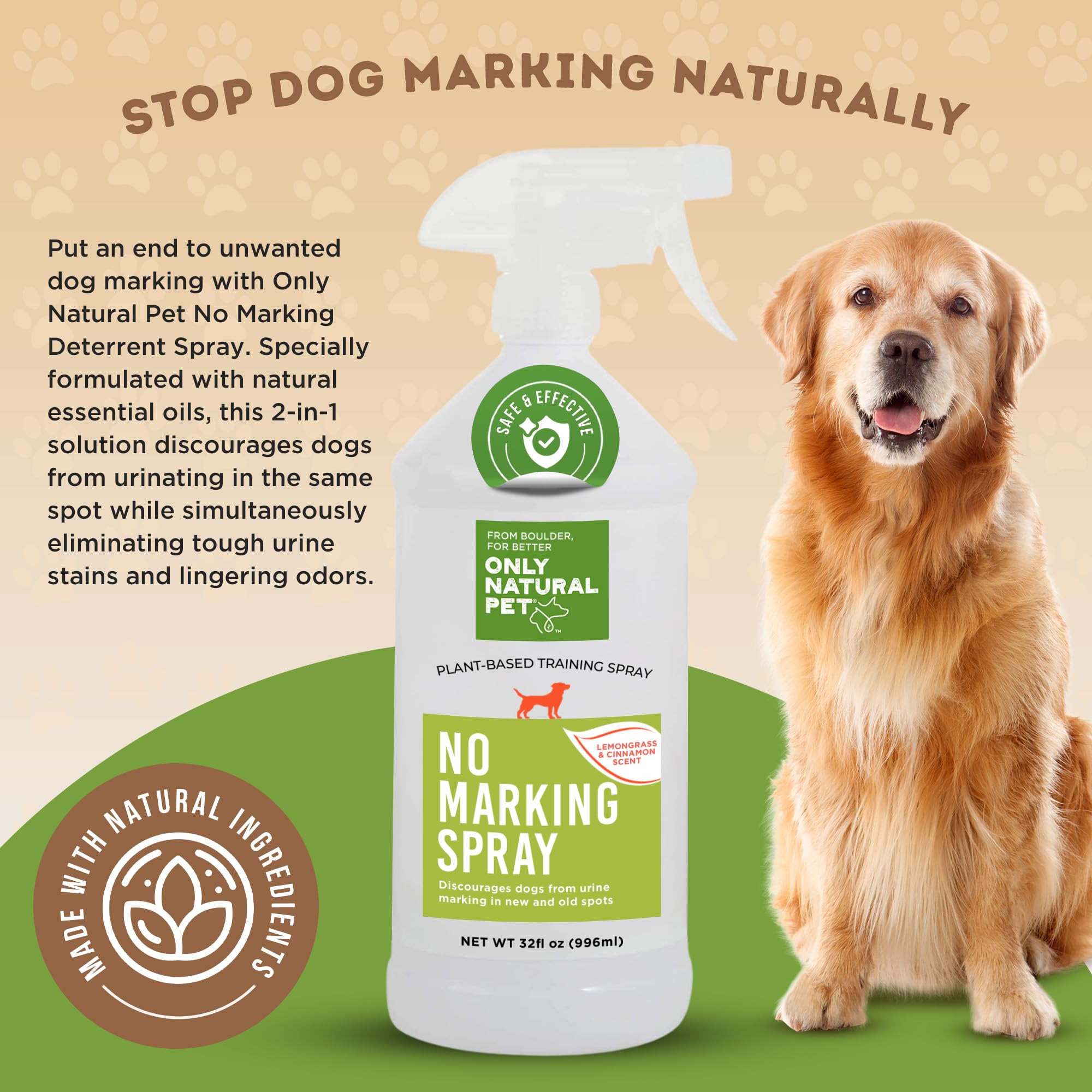 Only Natural Pet No Marking Deterrent Spray for indoor outdoor use supports training.