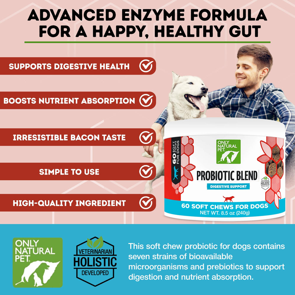 Only Natural Pet probiotic chews closeup highlights bacon flavor and chew texture.