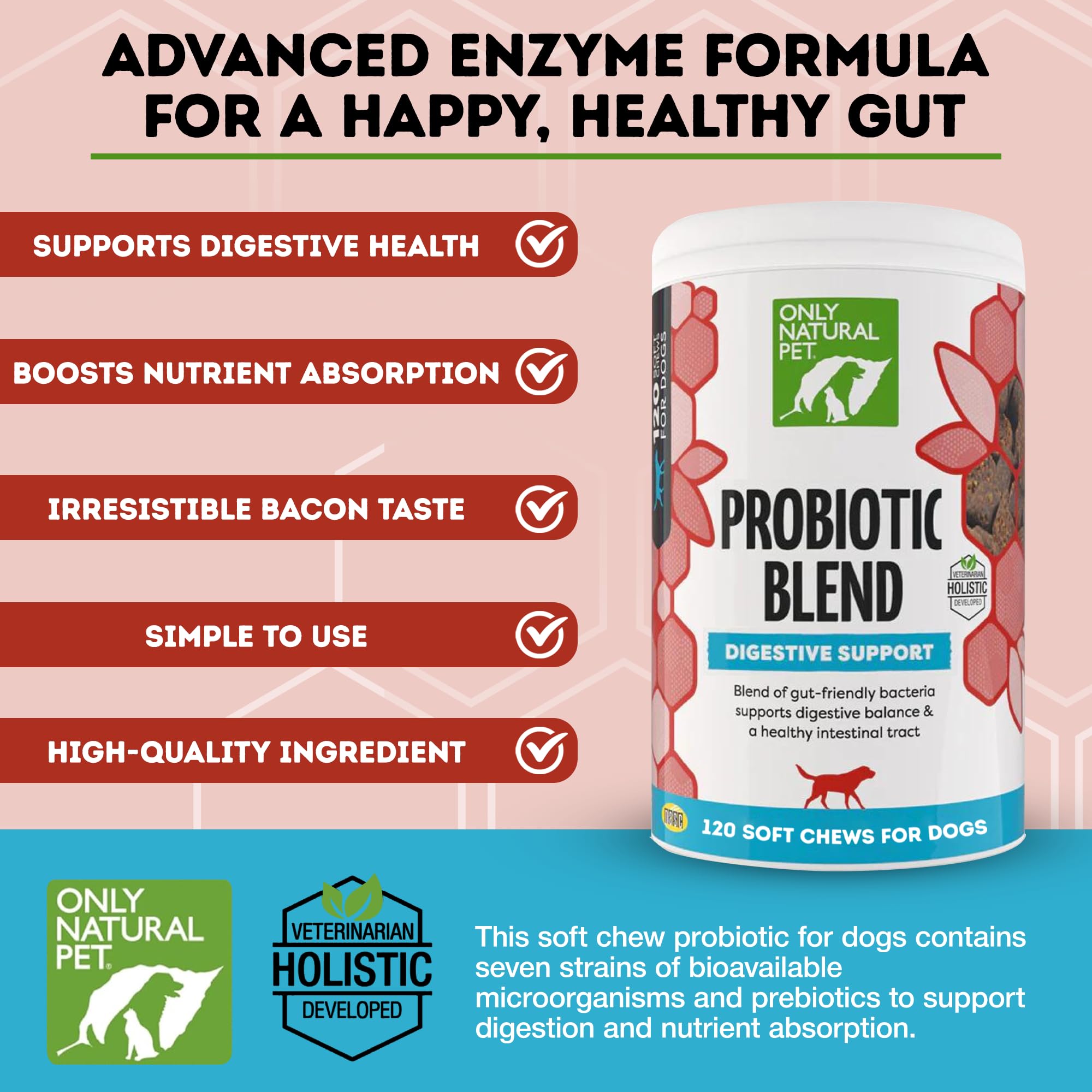 Close-up of Only Natural Pet probiotic chews highlighting texture and palatability for dogs and cats