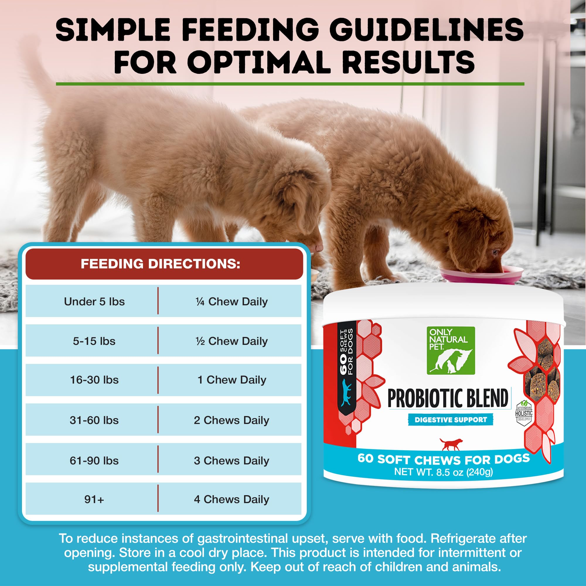 Only Natural Pet probiotic packaging on shelf ready for digestive support.