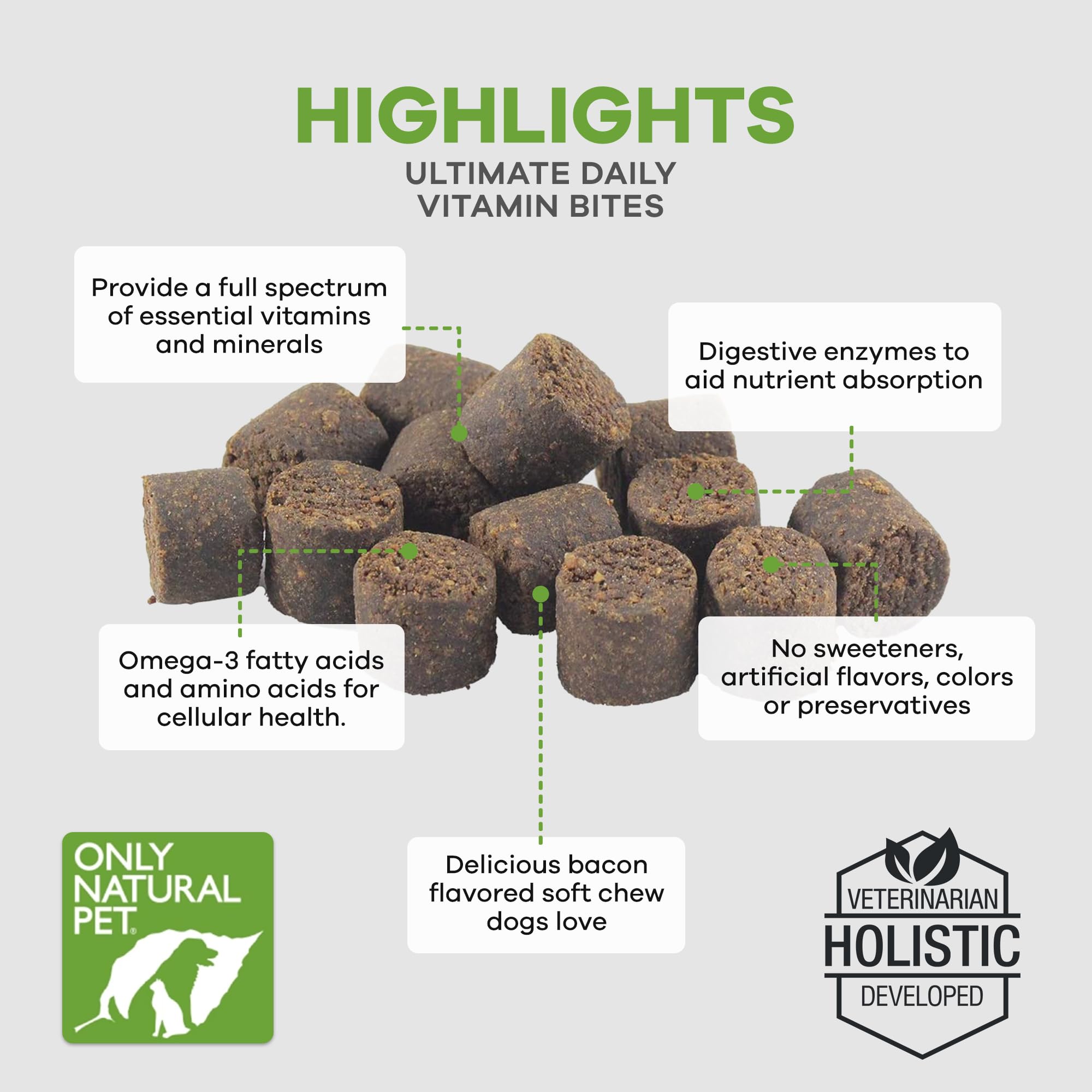 Only Natural Pet Ultimate Daily Vitamins with an older dog—senior nutrition for vitality.