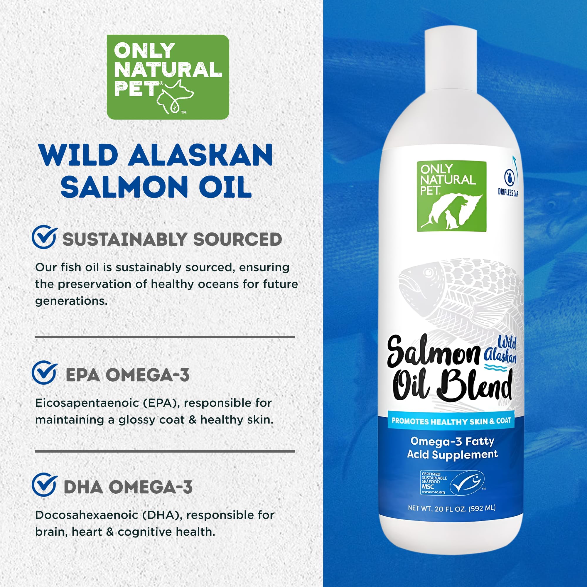 Only Natural Pet Wild Alaskan Salmon Oil non-farmed origin ensures purity and clean sourcing.
