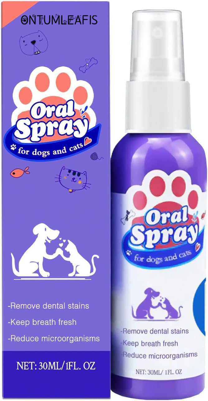 OntumLeafis teeth cleaning spray bottle for cats and dogs delivers quick, brush-free dental care.