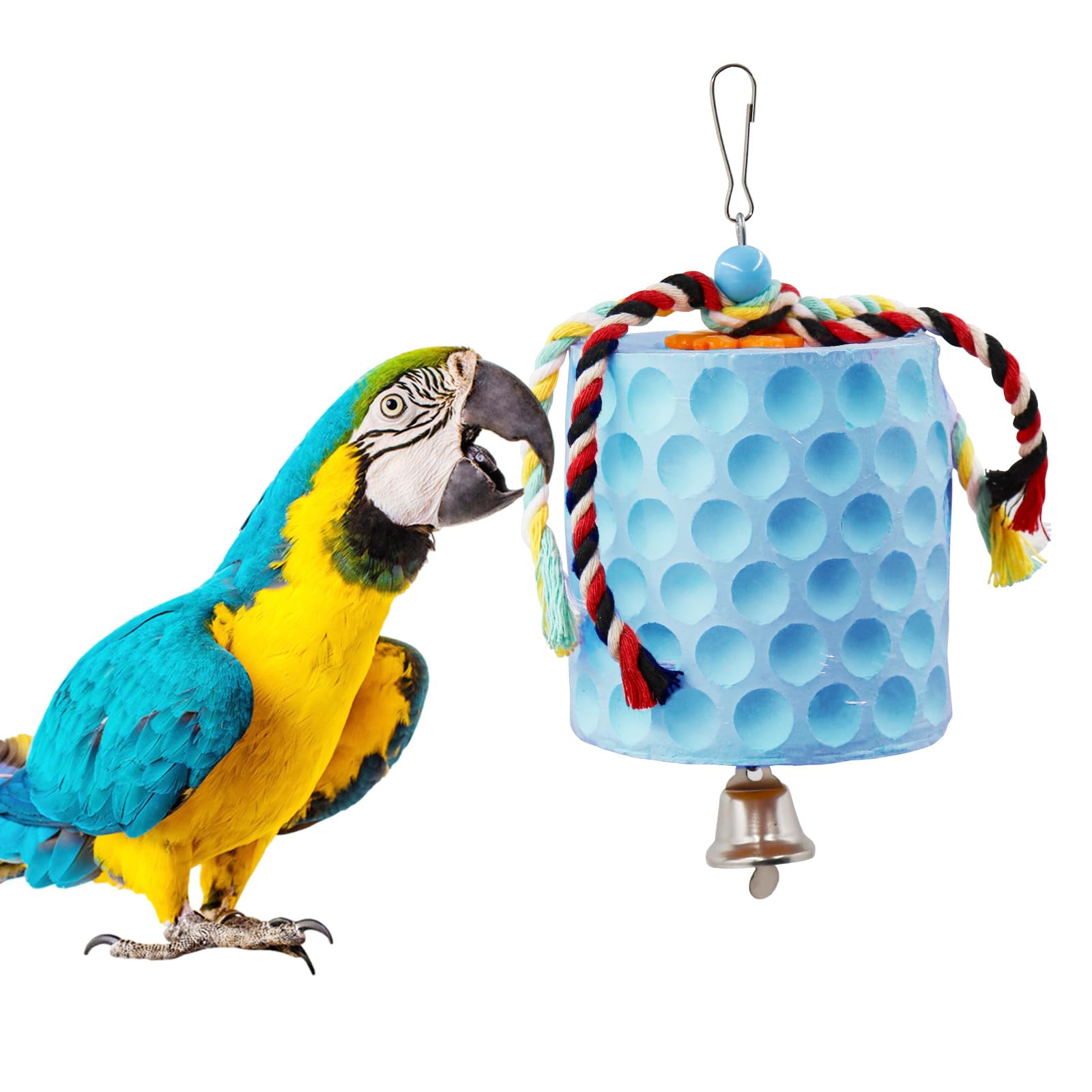 Oooct circular calcium stone chewing toy in cage for beak maintenance