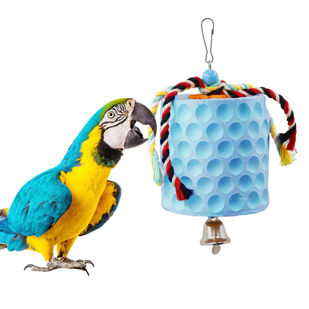 Oooct circular calcium stone chewing toy in cage for beak maintenance