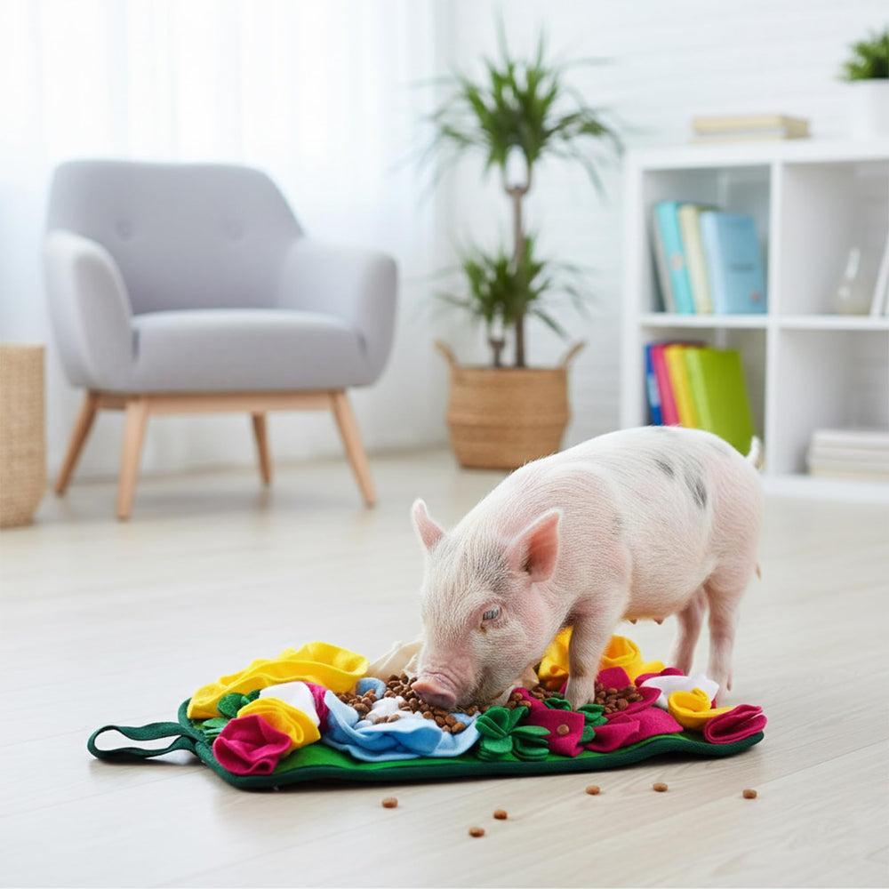 OOXYG pig enrichment mat in use during playtime