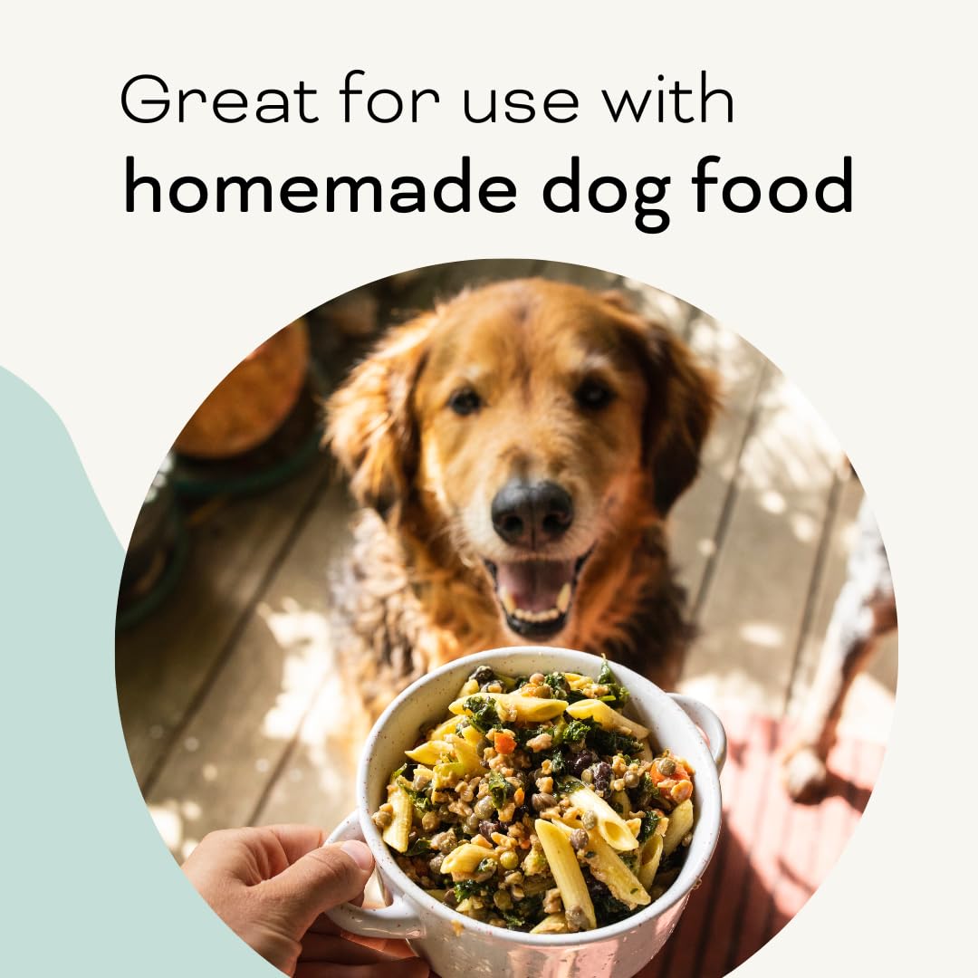 Opal Pets Perfect Powder packaging on kitchen counter with wholesome ingredients.
