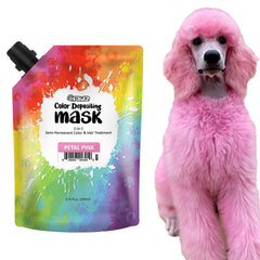 OPAWZ Pet Color Depositing Mask bottle pour shows easy coating on white fur.