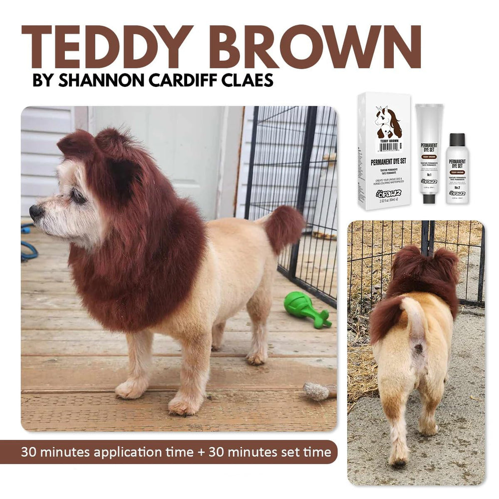OPAWZ Teddy Brown finished color on dog coat showing vibrant result.
