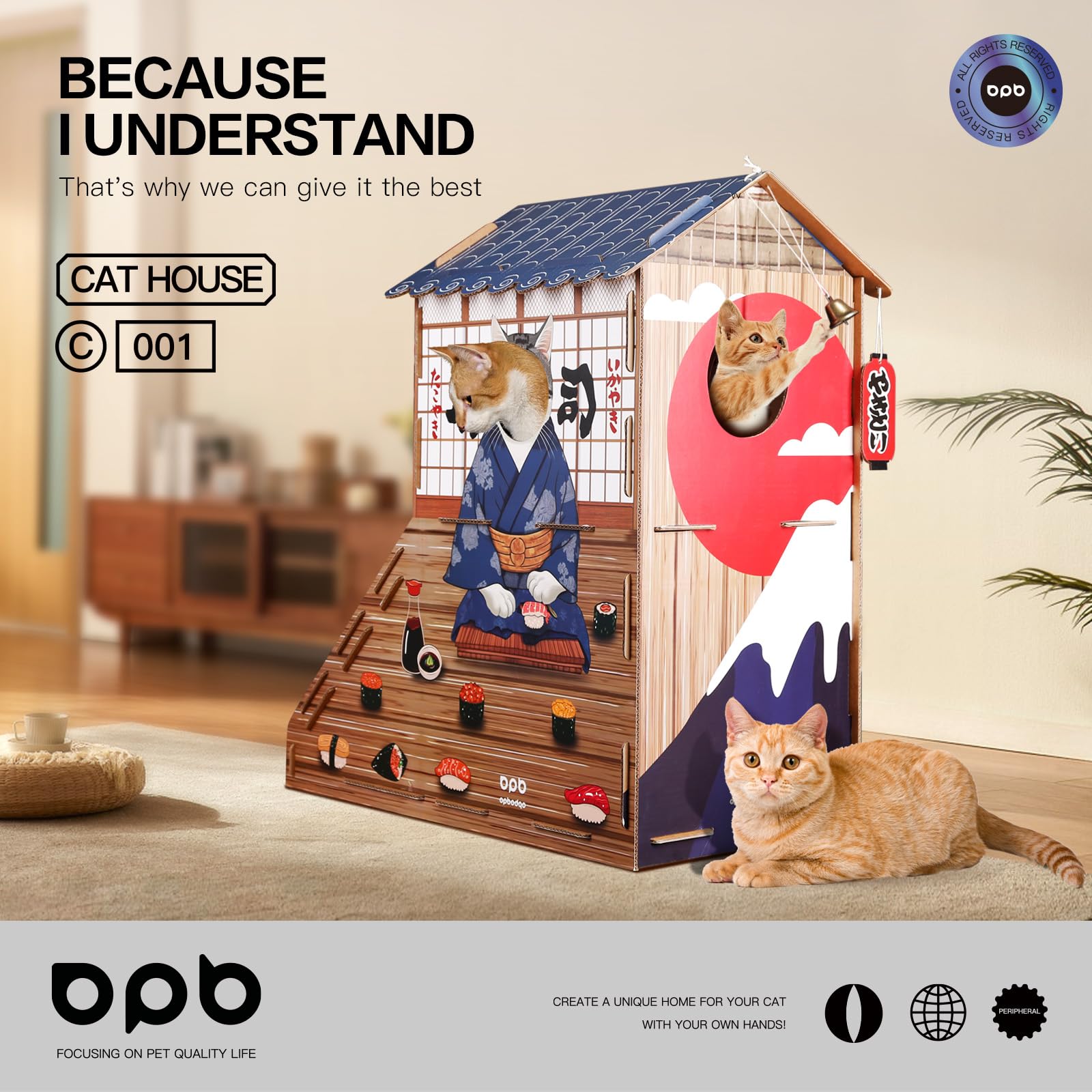 opbodqo cardboard cat house cat peeking out for a cute moment