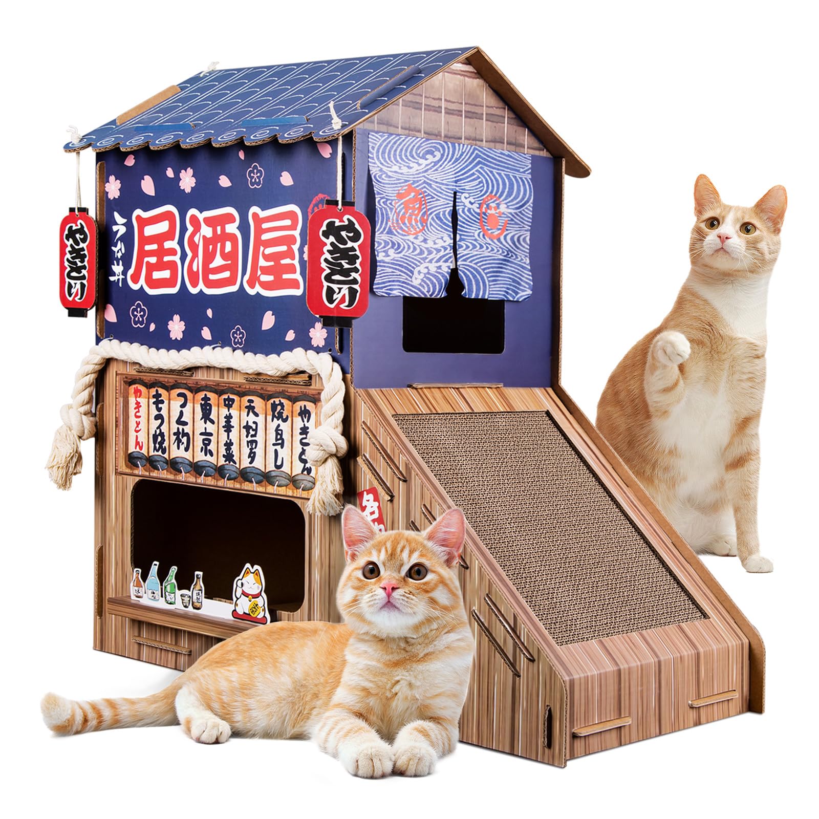opbodqo cardboard cat house front view shows cozy dual bed setup for naps