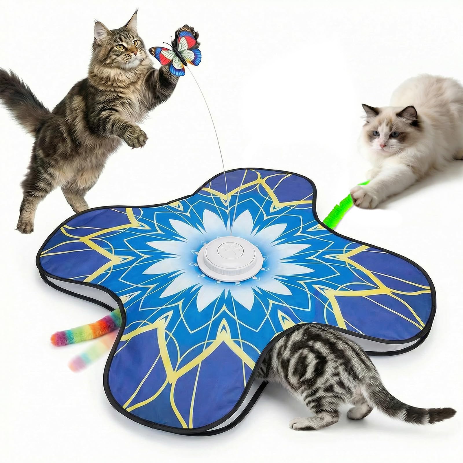 OPDEKEHA interactive cat toy dual wands in action, inviting shared play and stimulating hunting instincts.