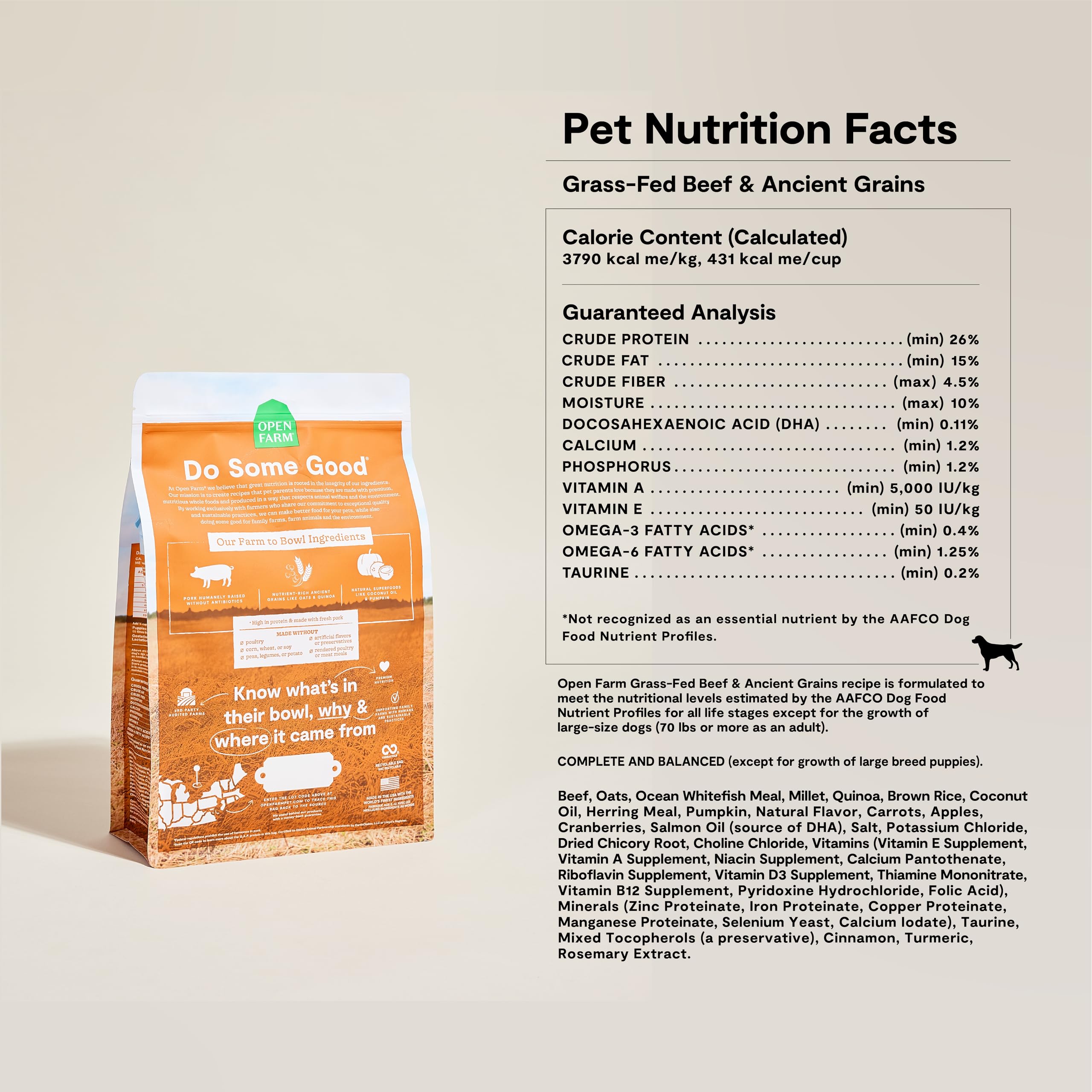 Open Farm bag and scoop for easy portions during meals