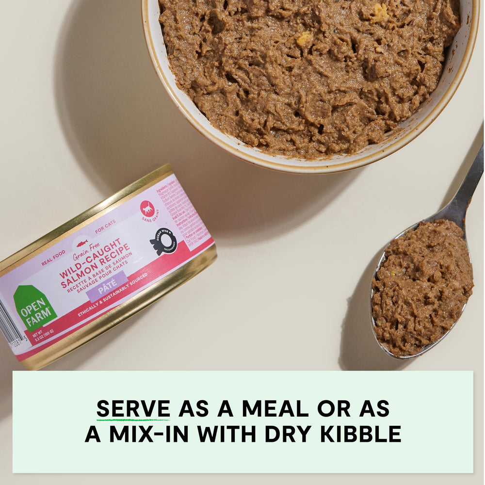 Open Farm cat food pate used as a meal or kibble topper.