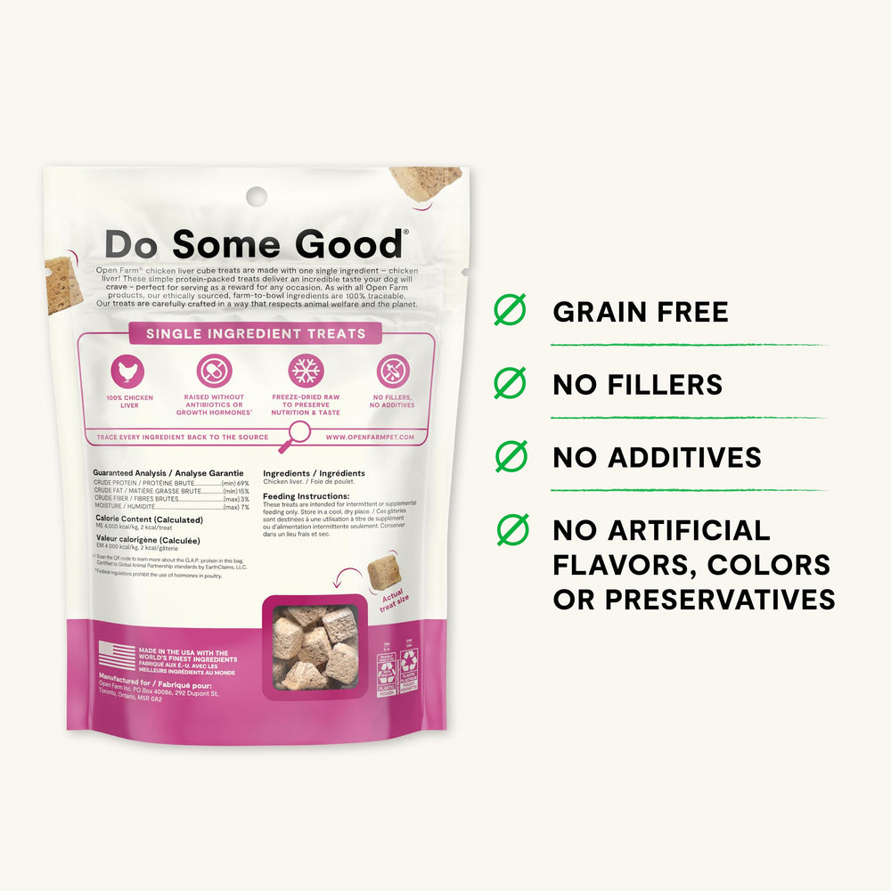 Open Farm Cubes 3oz pouch for convenient single-ingredient rewards.